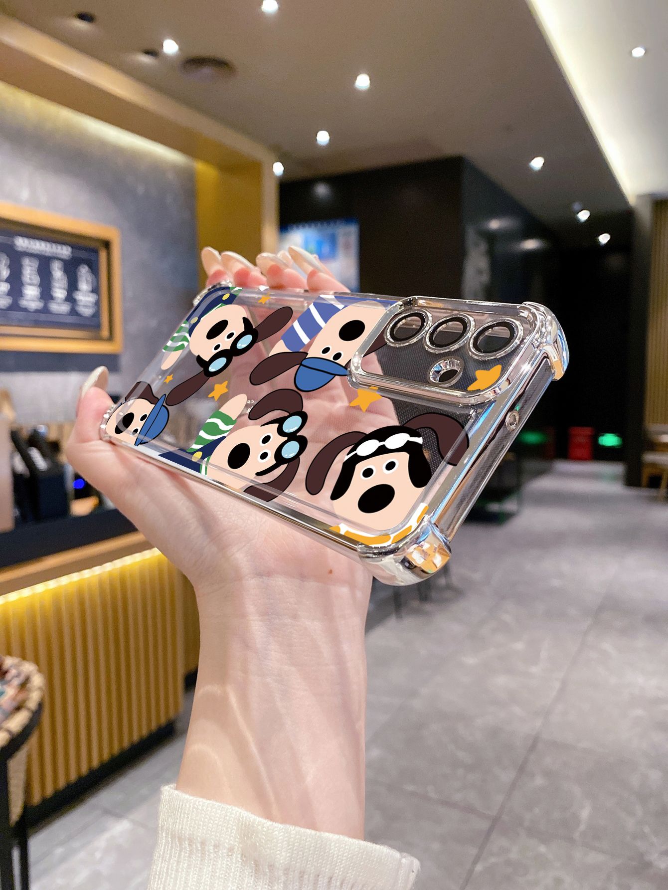 For iPhone 16 15 Pro Max 14 Plus 13 12 11 XR 8 7 SE 2022 XS Happy Dog Plating Frame Clear Phone Case Anti-shock Cover