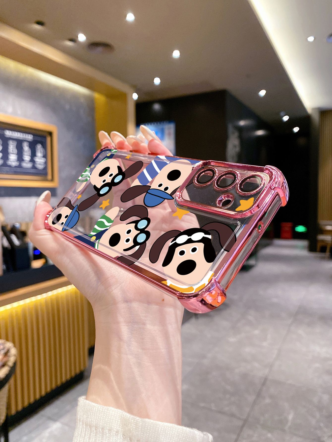 For iPhone 16 15 Pro Max 14 Plus 13 12 11 XR 8 7 SE 2022 XS Happy Dog Plating Frame Clear Phone Case Anti-shock Cover