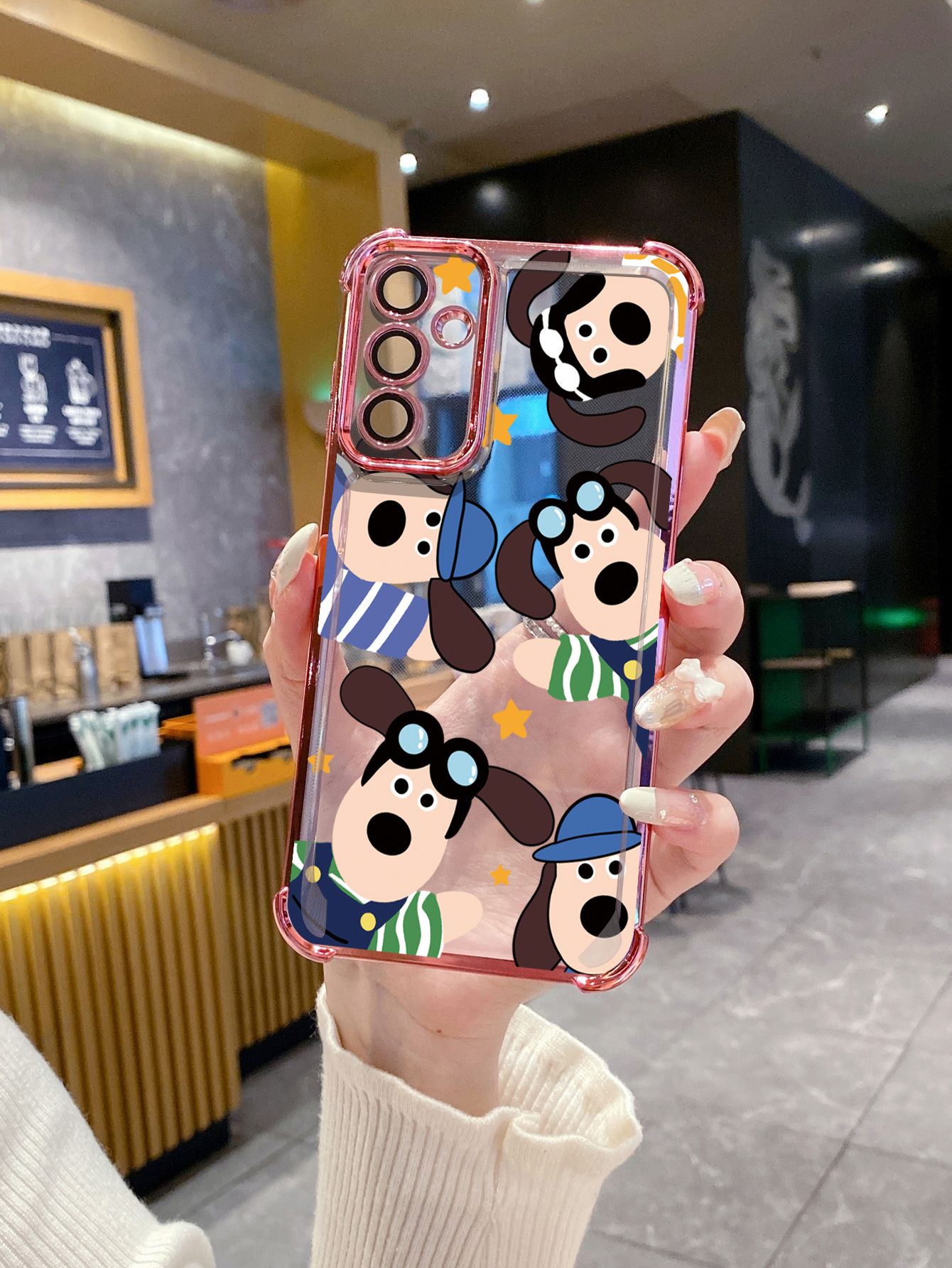 For iPhone 16 15 Pro Max 14 Plus 13 12 11 XR 8 7 SE 2022 XS Happy Dog Plating Frame Clear Phone Case Anti-shock Cover