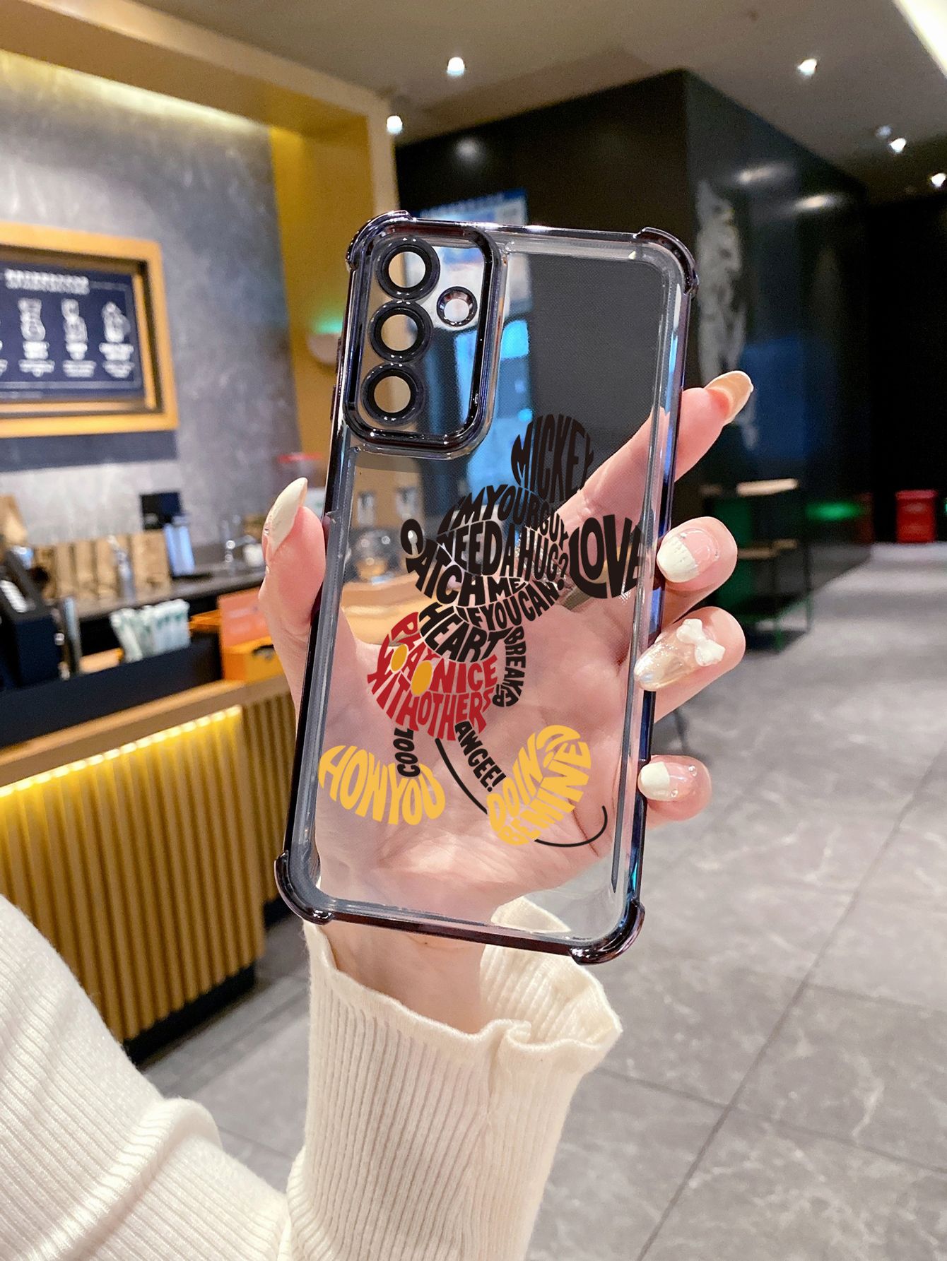 For iPhone 16 15 Pro Max 14 Plus 13 12 11 XR 8 7 SE 2022 XS Drawing Mickey Minnie Plating Frame Clear Phone Case Anti-shock Cover