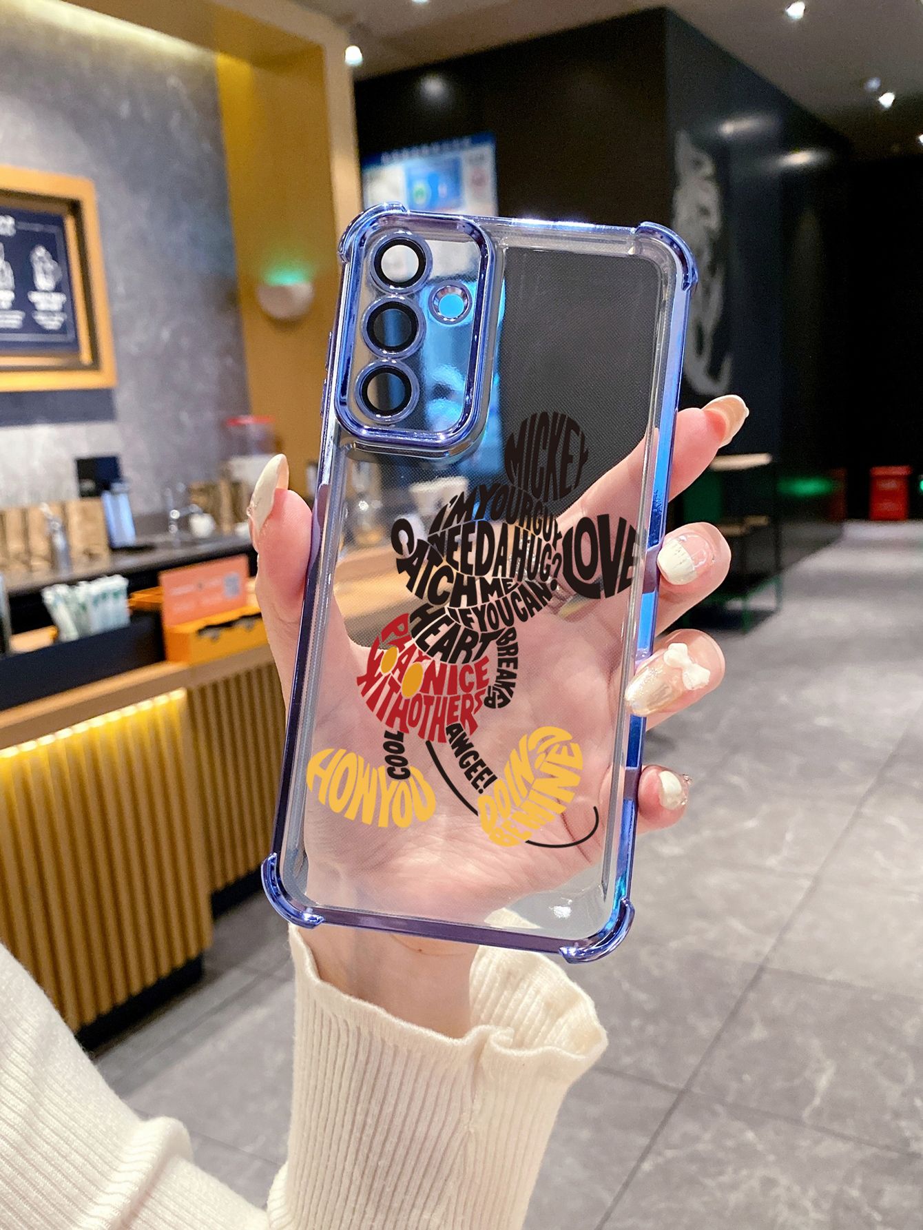 For iPhone 16 15 Pro Max 14 Plus 13 12 11 XR 8 7 SE 2022 XS Drawing Mickey Minnie Plating Frame Clear Phone Case Anti-shock Cover