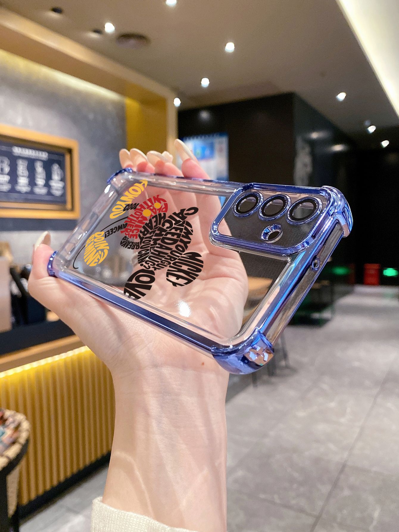 For iPhone 16 15 Pro Max 14 Plus 13 12 11 XR 8 7 SE 2022 XS Drawing Mickey Minnie Plating Frame Clear Phone Case Anti-shock Cover