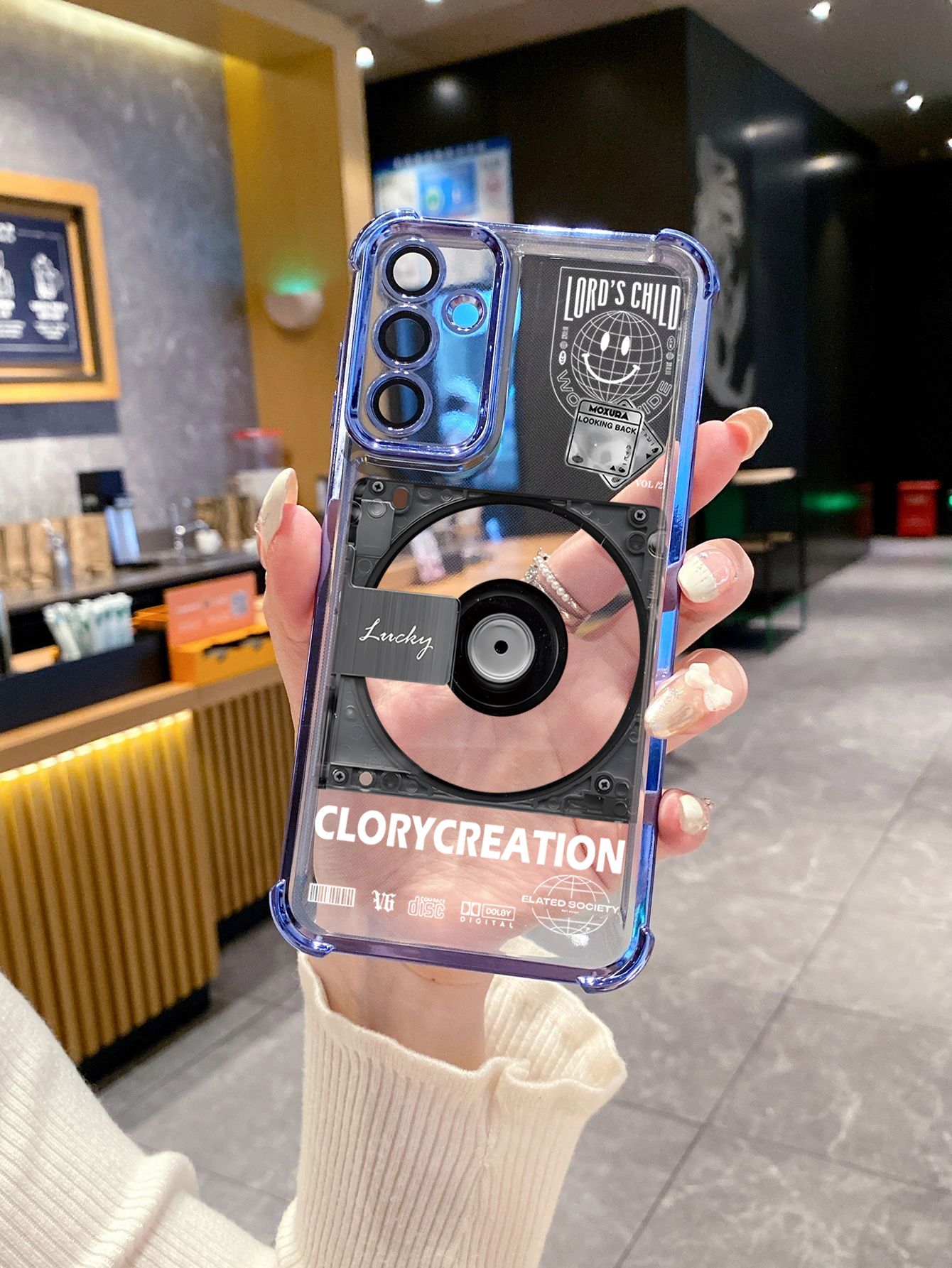 For OPPO A3X A2 Pro A1 A60 A18 A38 A17 A16 A57 A77 4G A59 A98 A78 A58 5G Poem Cd Player Plating Frame Clear Phone Case Anti-shock Cover