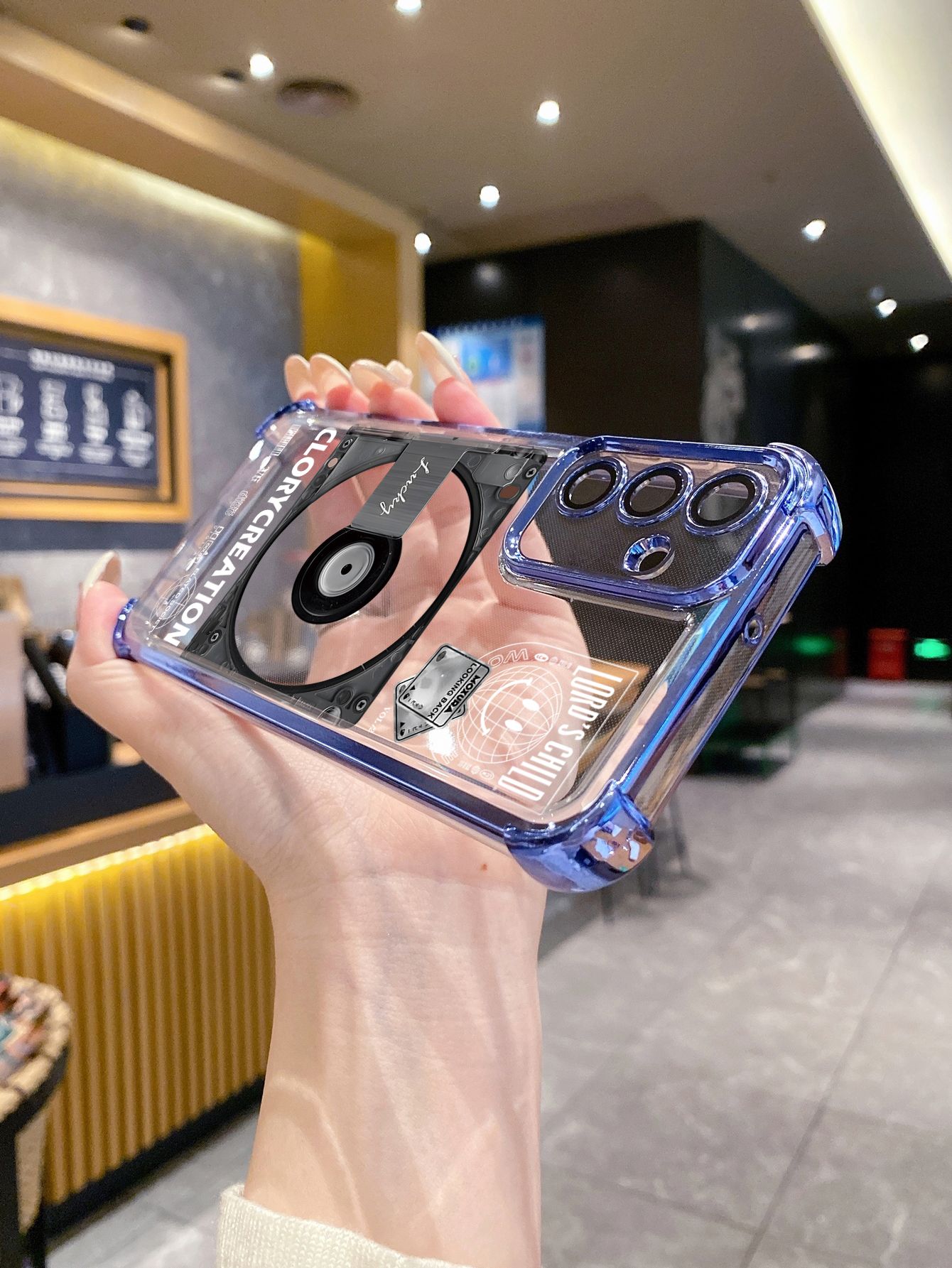 For OPPO A3X A2 Pro A1 A60 A18 A38 A17 A16 A57 A77 4G A59 A98 A78 A58 5G Poem Cd Player Plating Frame Clear Phone Case Anti-shock Cover