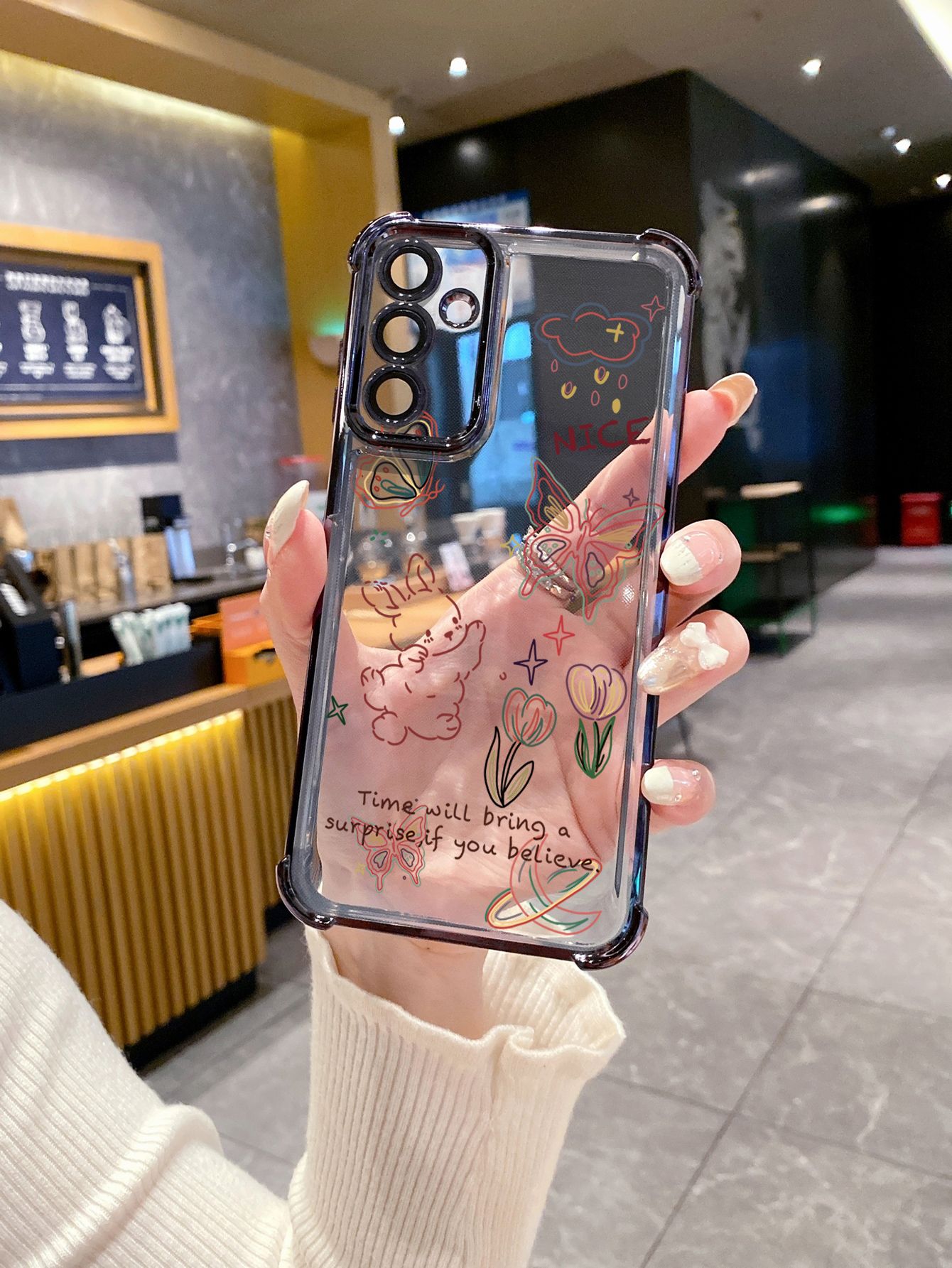 For iPhone 16 15 Pro Max 14 Plus 13 12 11 XR 8 7 SE 2022 XS Bunny Cat Butterfly Plating Frame Clear Phone Case Anti-shock Cover