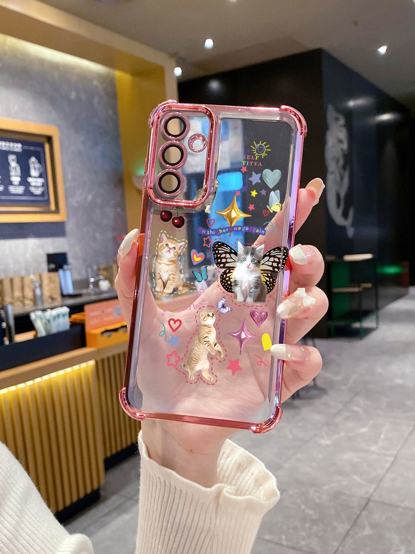 For iPhone 16 15 Pro Max 14 Plus 13 12 11 XR 8 7 SE 2022 XS Bunny Cat Butterfly Plating Frame Clear Phone Case Anti-shock Cover