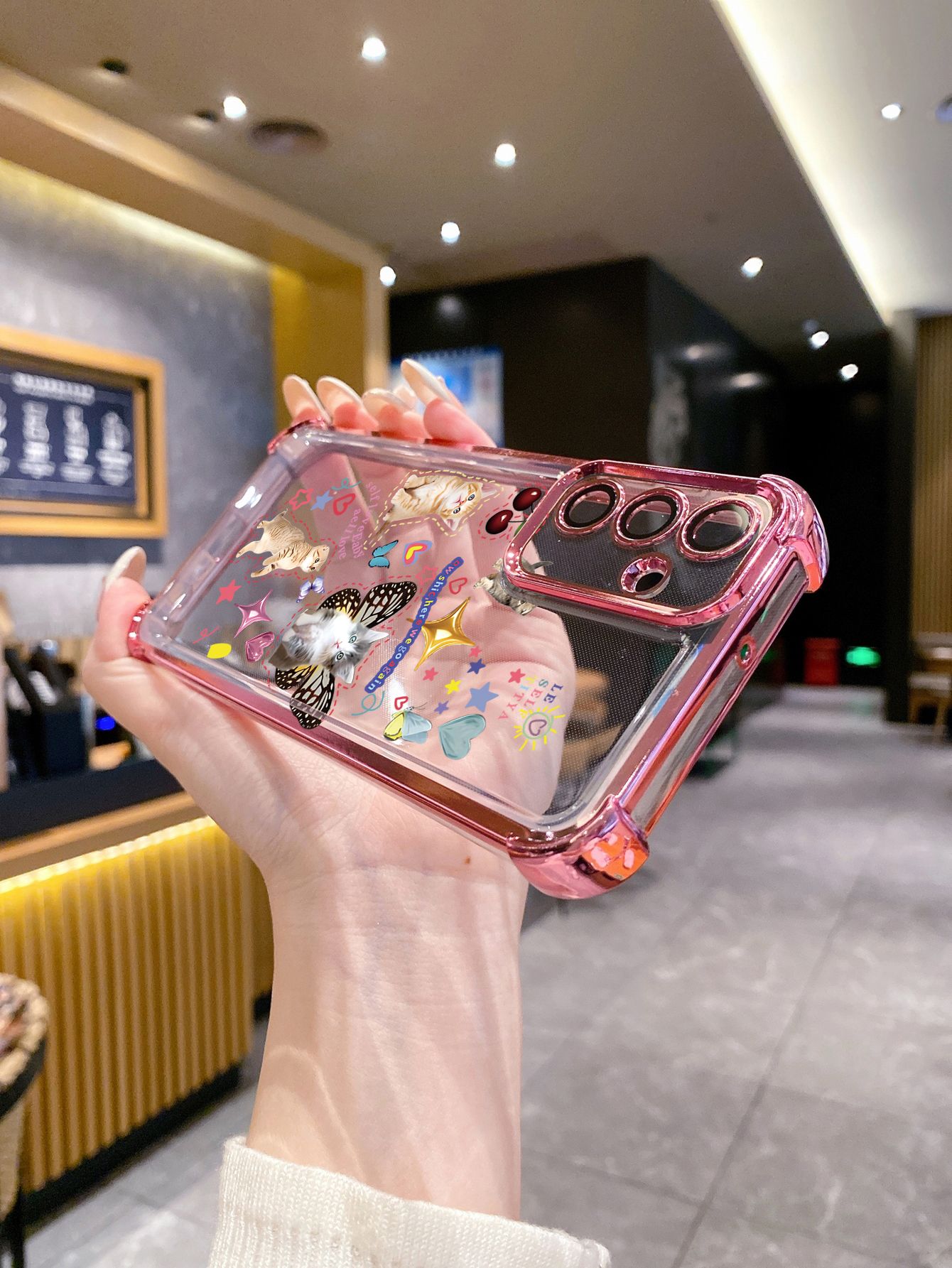 For iPhone 16 15 Pro Max 14 Plus 13 12 11 XR 8 7 SE 2022 XS Bunny Cat Butterfly Plating Frame Clear Phone Case Anti-shock Cover