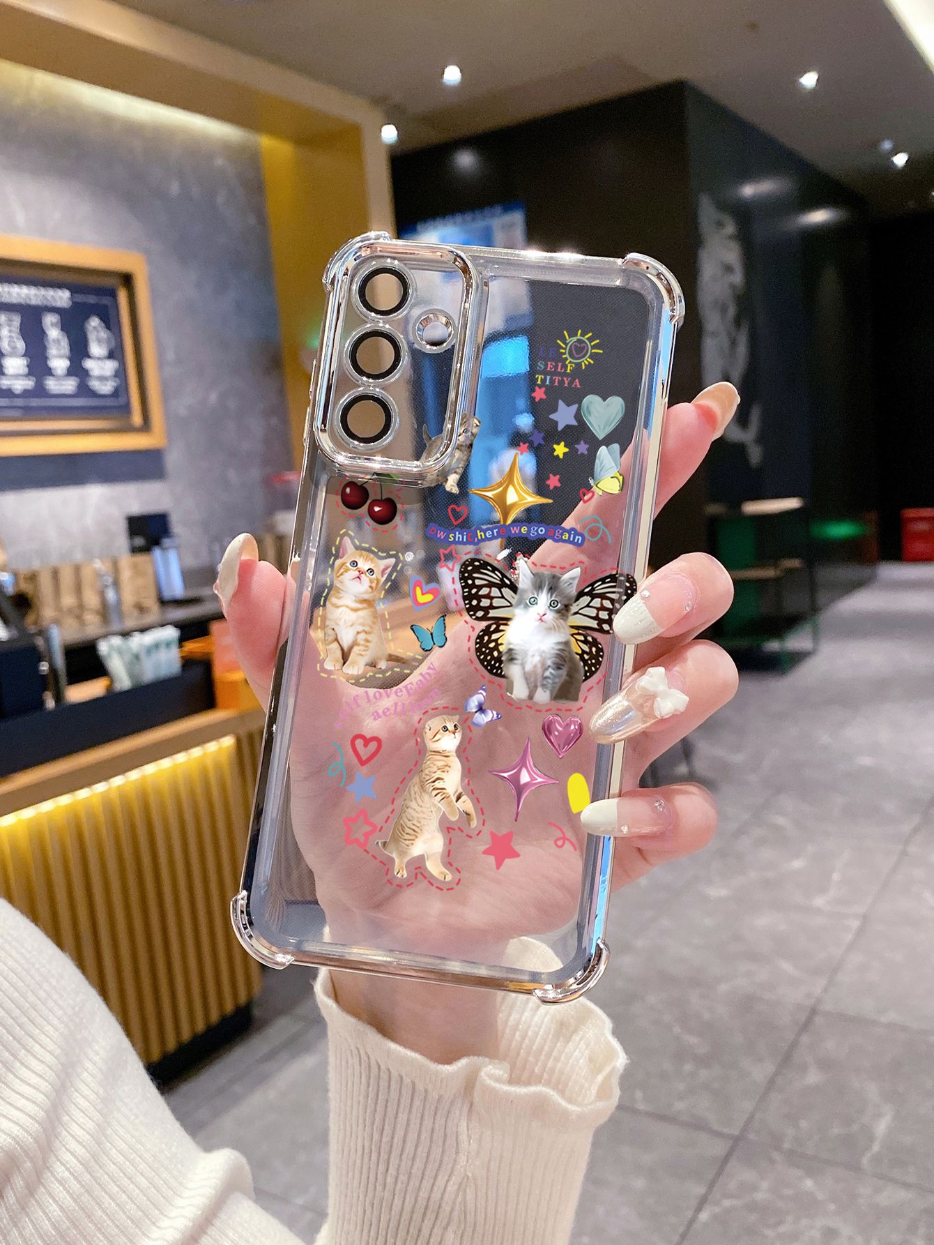 For iPhone 16 15 Pro Max 14 Plus 13 12 11 XR 8 7 SE 2022 XS Bunny Cat Butterfly Plating Frame Clear Phone Case Anti-shock Cover