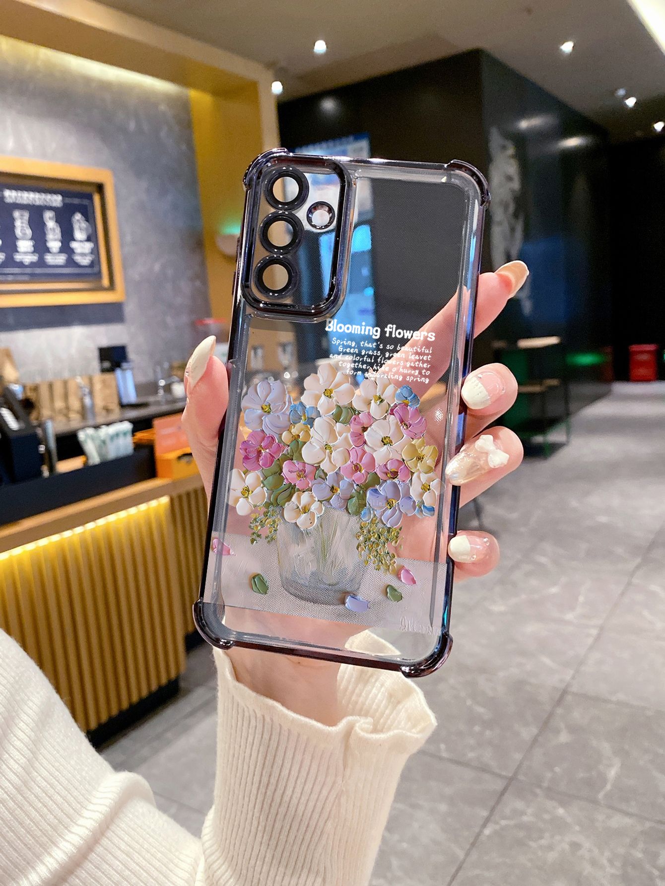 For Samsung Galaxy S25 S24 S23 Ultra S22 Plus S21 FE S20 Pink Flower Plating Frame Clear Phone Case Anti-shock Cover