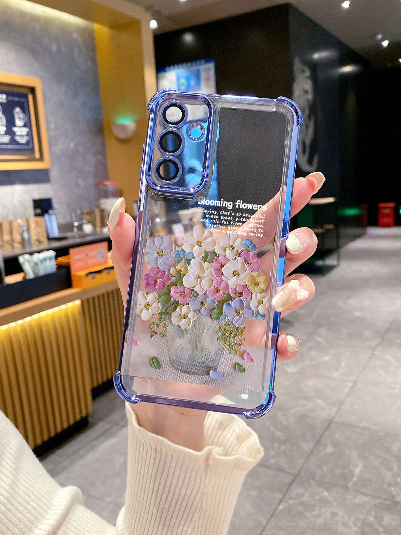 For Samsung Galaxy S25 S24 S23 Ultra S22 Plus S21 FE S20 Pink Flower Plating Frame Clear Phone Case Anti-shock Cover