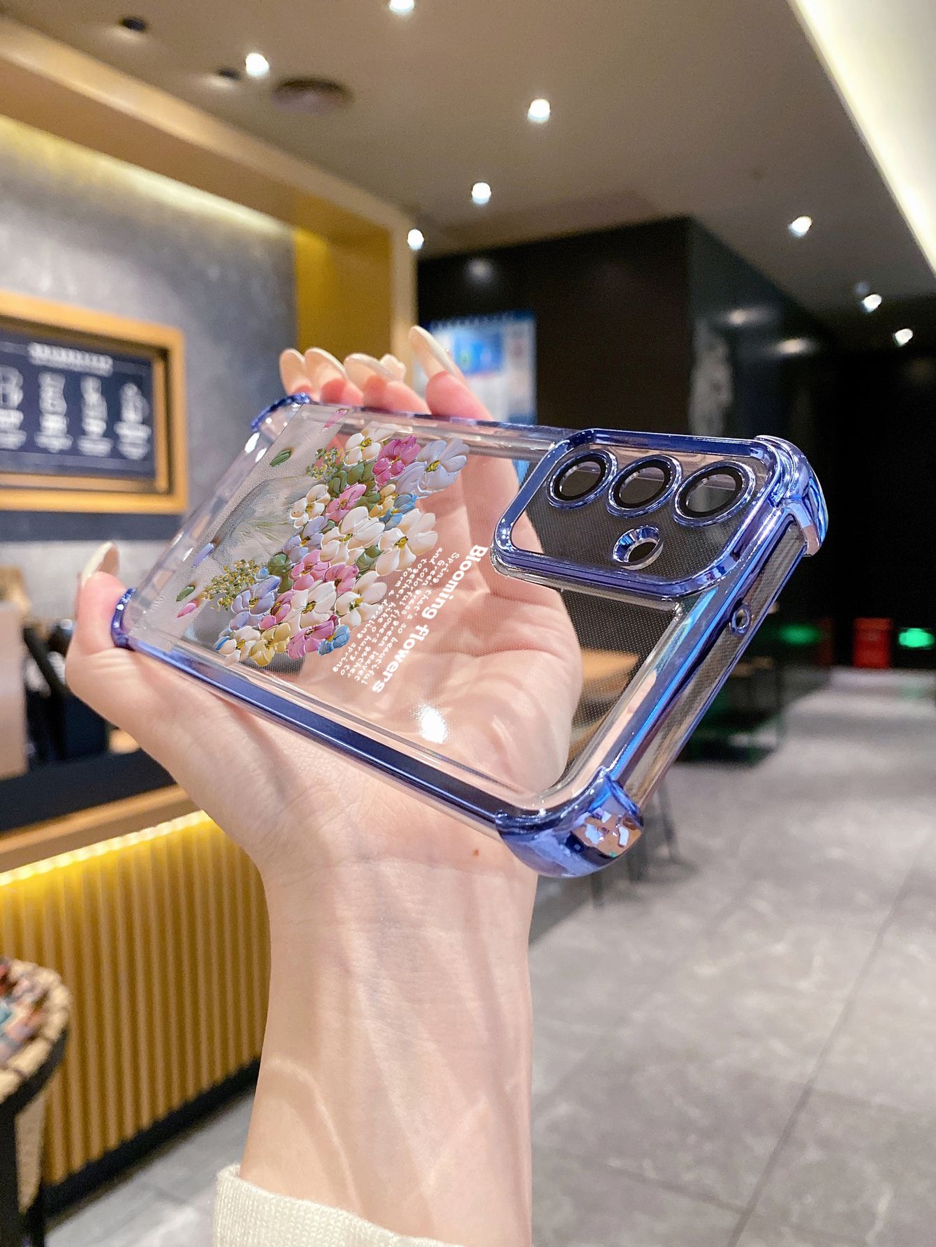 For Samsung Galaxy S25 S24 S23 Ultra S22 Plus S21 FE S20 Pink Flower Plating Frame Clear Phone Case Anti-shock Cover