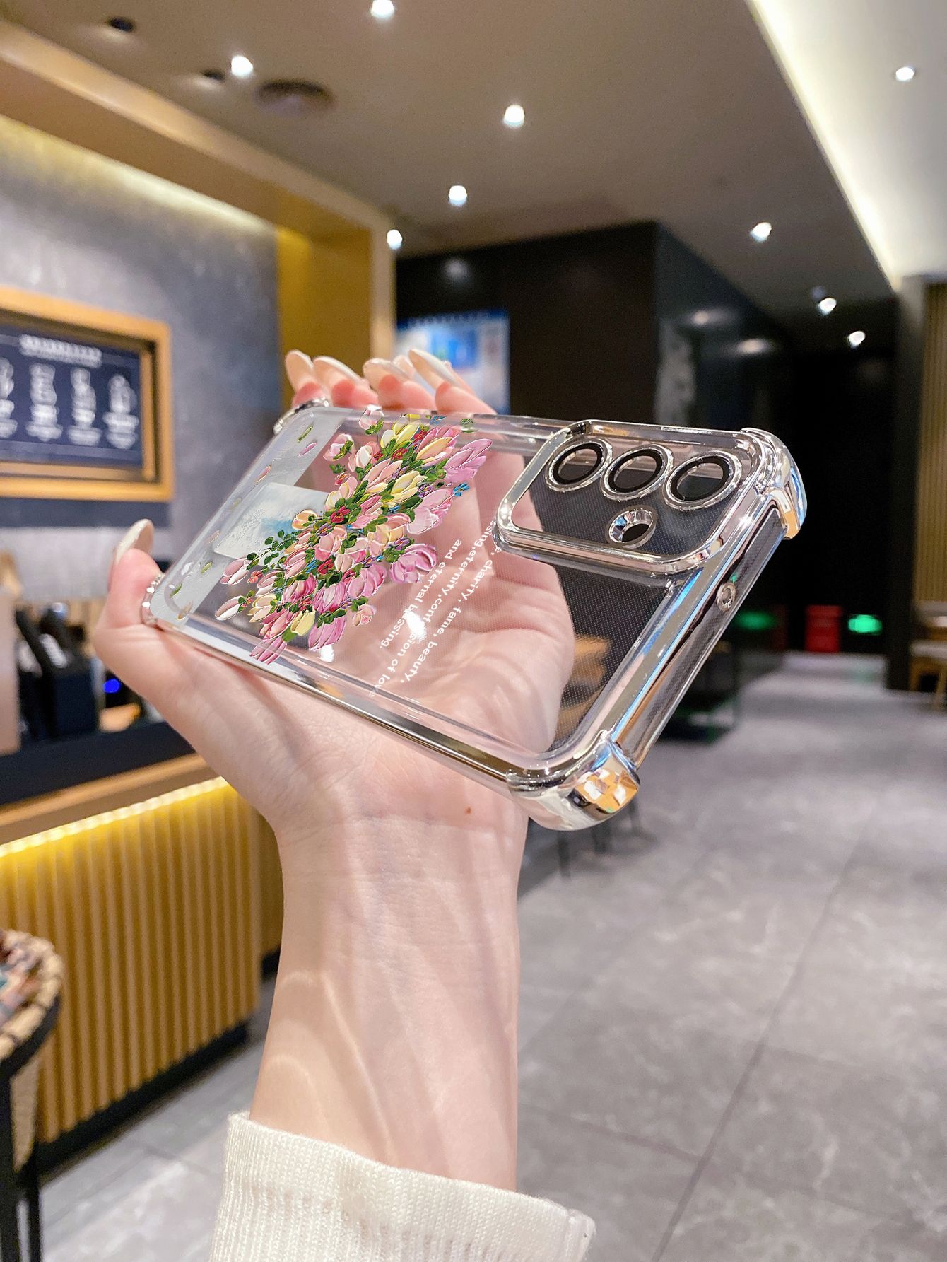 For Samsung Galaxy S25 S24 S23 Ultra S22 Plus S21 FE S20 Pink Flower Plating Frame Clear Phone Case Anti-shock Cover