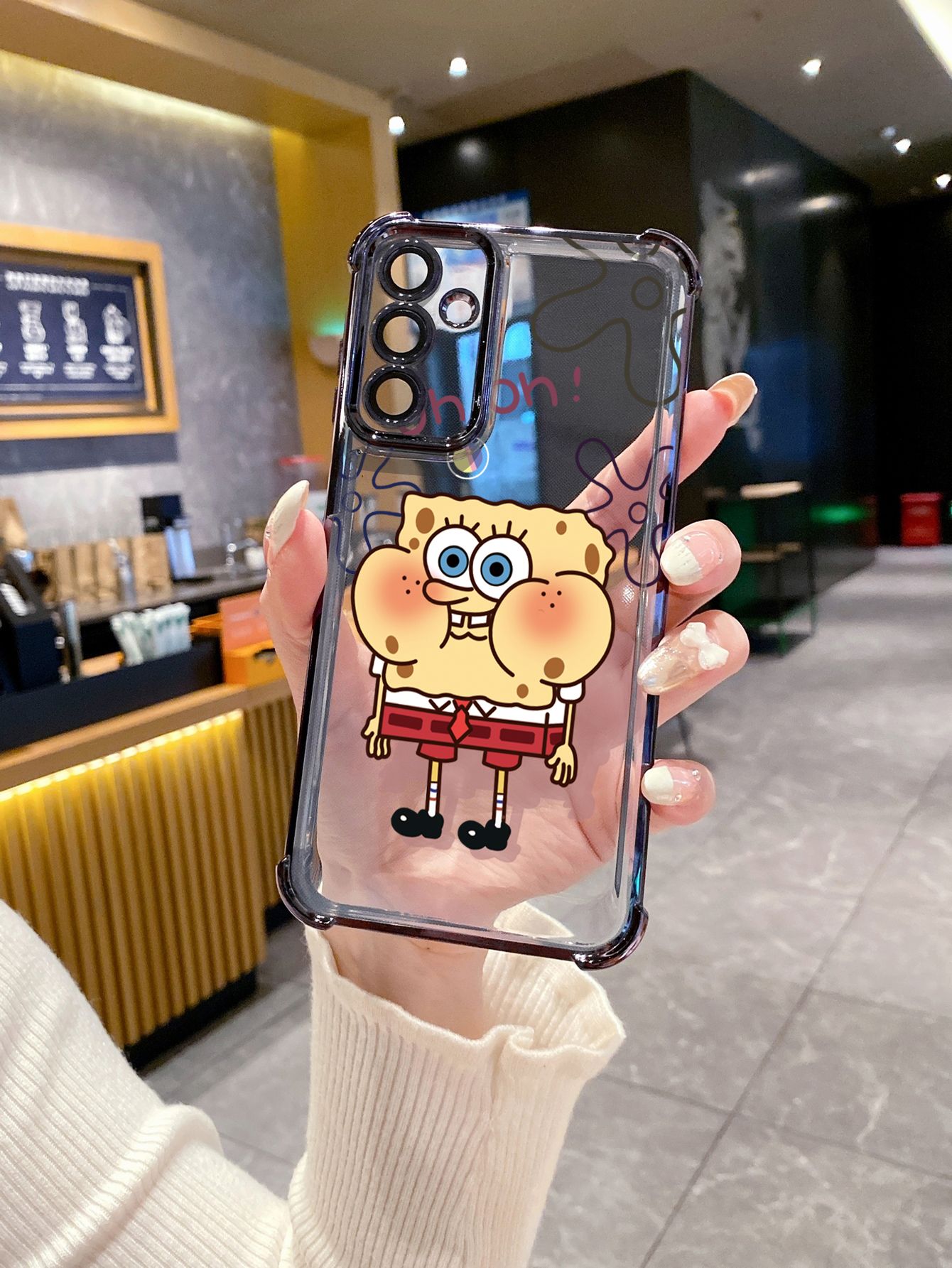 For iPhone 16 15 Pro Max 14 Plus 13 12 11 XR 8 7 SE 2022 XS Icecream SpongeBob Patrick Star Plating Frame Clear Phone Case Anti-shock Cover