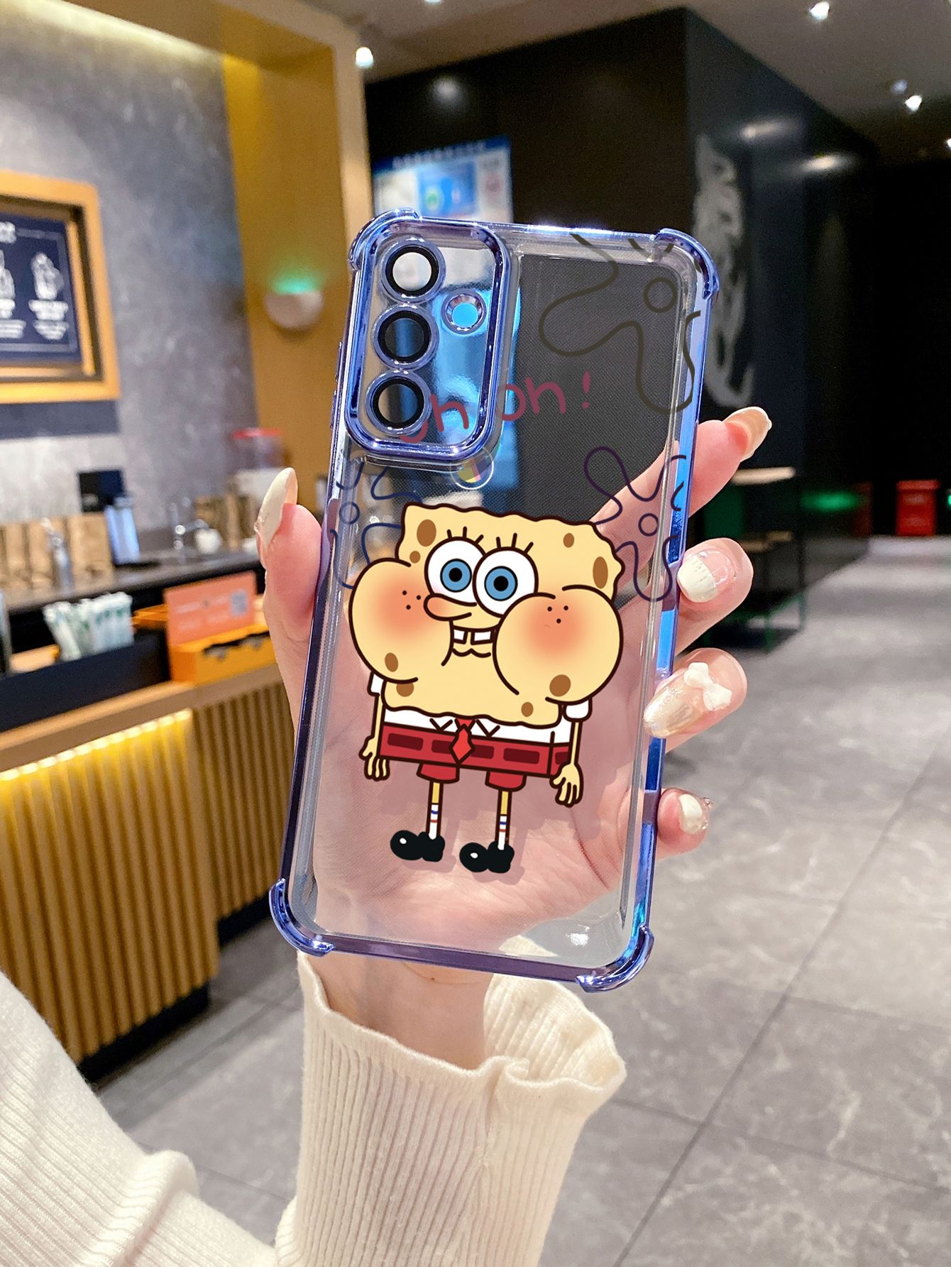 For iPhone 16 15 Pro Max 14 Plus 13 12 11 XR 8 7 SE 2022 XS Icecream SpongeBob Patrick Star Plating Frame Clear Phone Case Anti-shock Cover