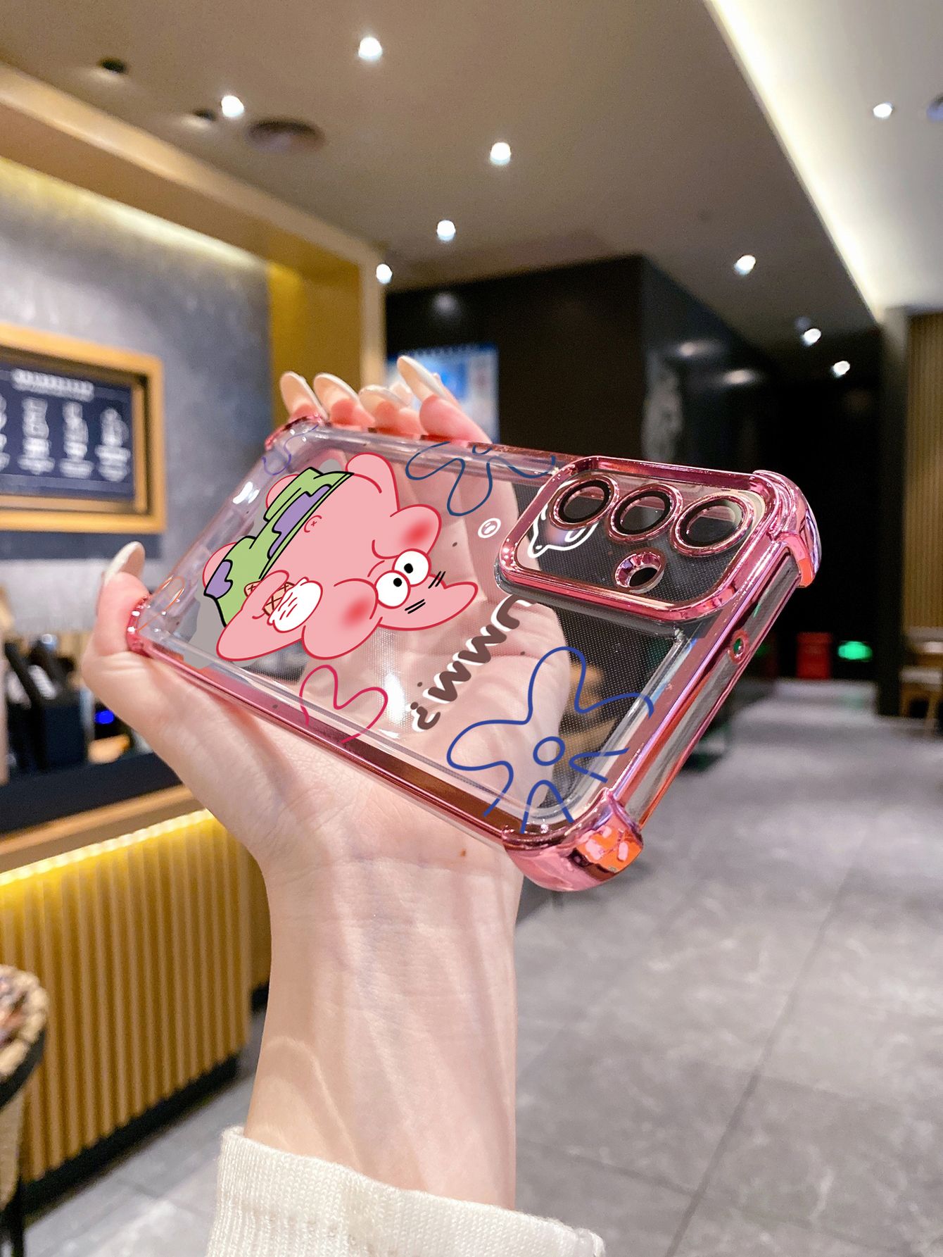 For iPhone 16 15 Pro Max 14 Plus 13 12 11 XR 8 7 SE 2022 XS Icecream SpongeBob Patrick Star Plating Frame Clear Phone Case Anti-shock Cover