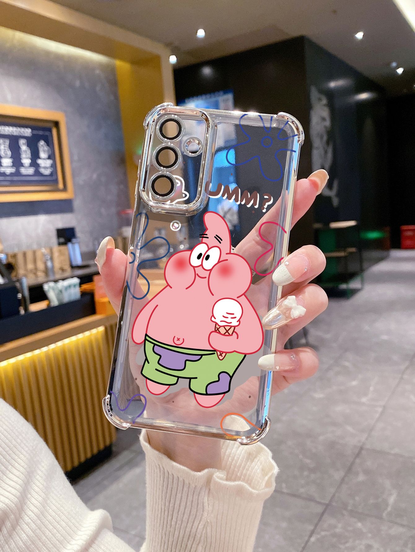 For iPhone 16 15 Pro Max 14 Plus 13 12 11 XR 8 7 SE 2022 XS Icecream SpongeBob Patrick Star Plating Frame Clear Phone Case Anti-shock Cover