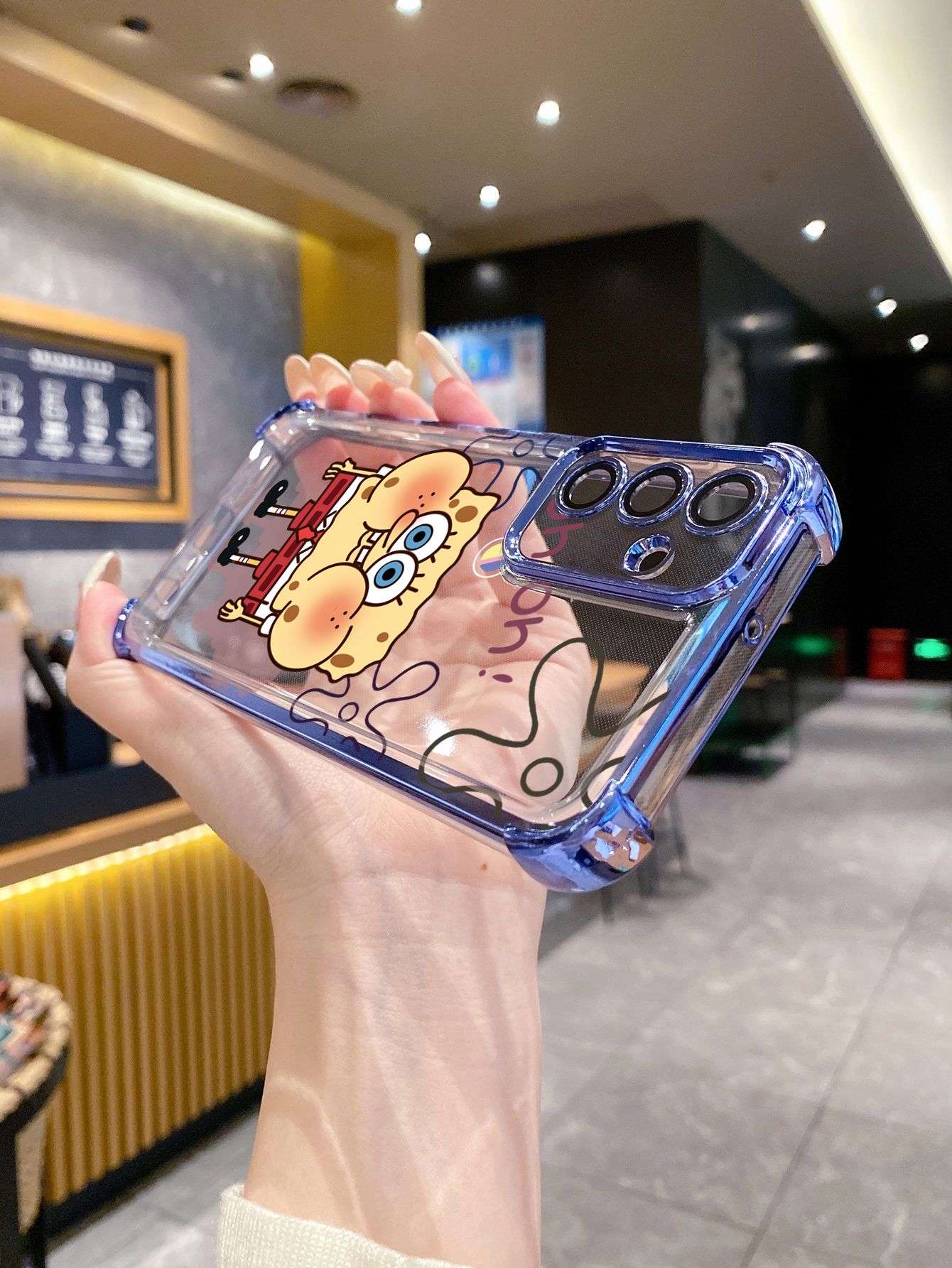 For iPhone 16 15 Pro Max 14 Plus 13 12 11 XR 8 7 SE 2022 XS Icecream SpongeBob Patrick Star Plating Frame Clear Phone Case Anti-shock Cover