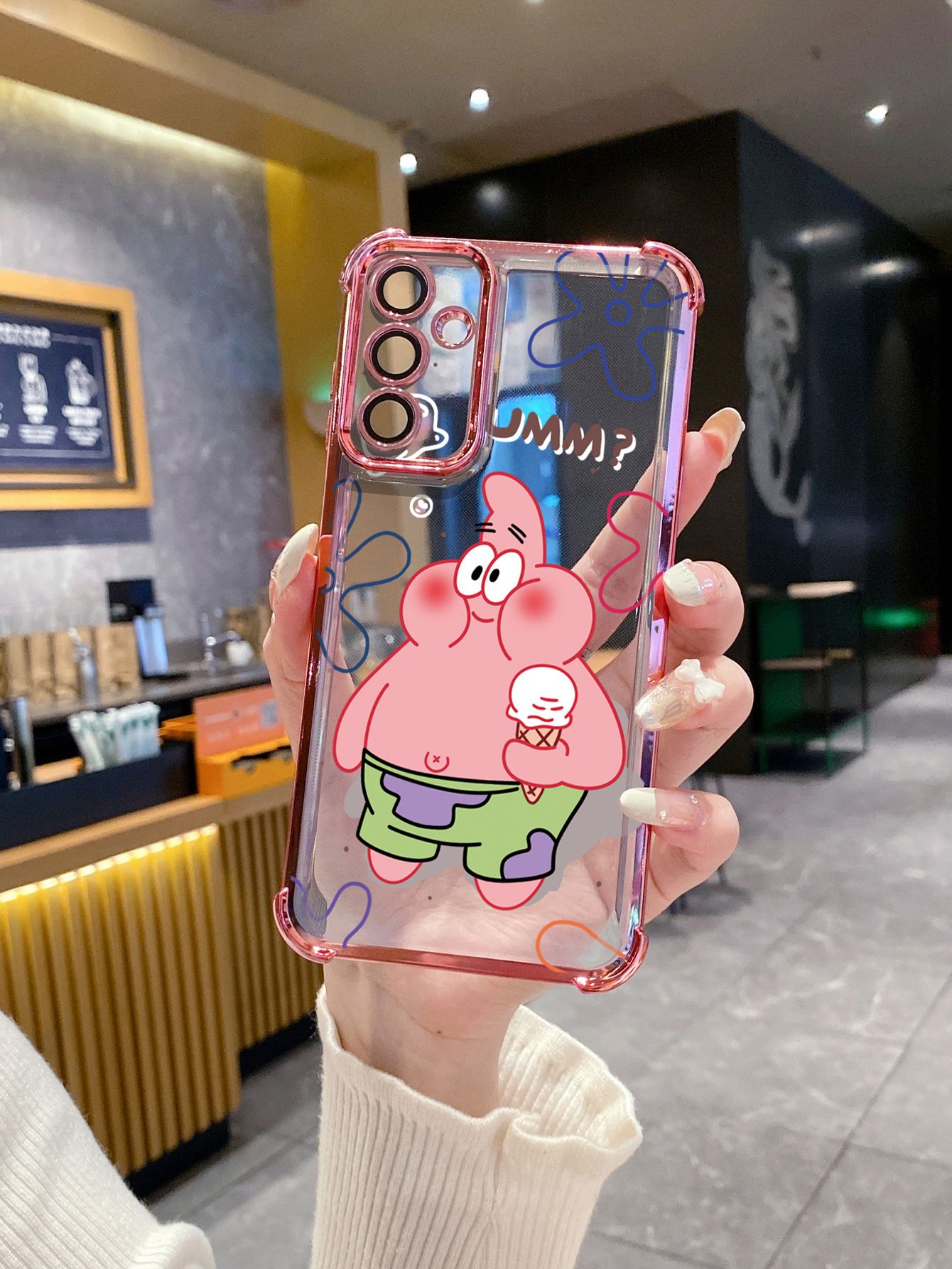 For iPhone 16 15 Pro Max 14 Plus 13 12 11 XR 8 7 SE 2022 XS Icecream SpongeBob Patrick Star Plating Frame Clear Phone Case Anti-shock Cover
