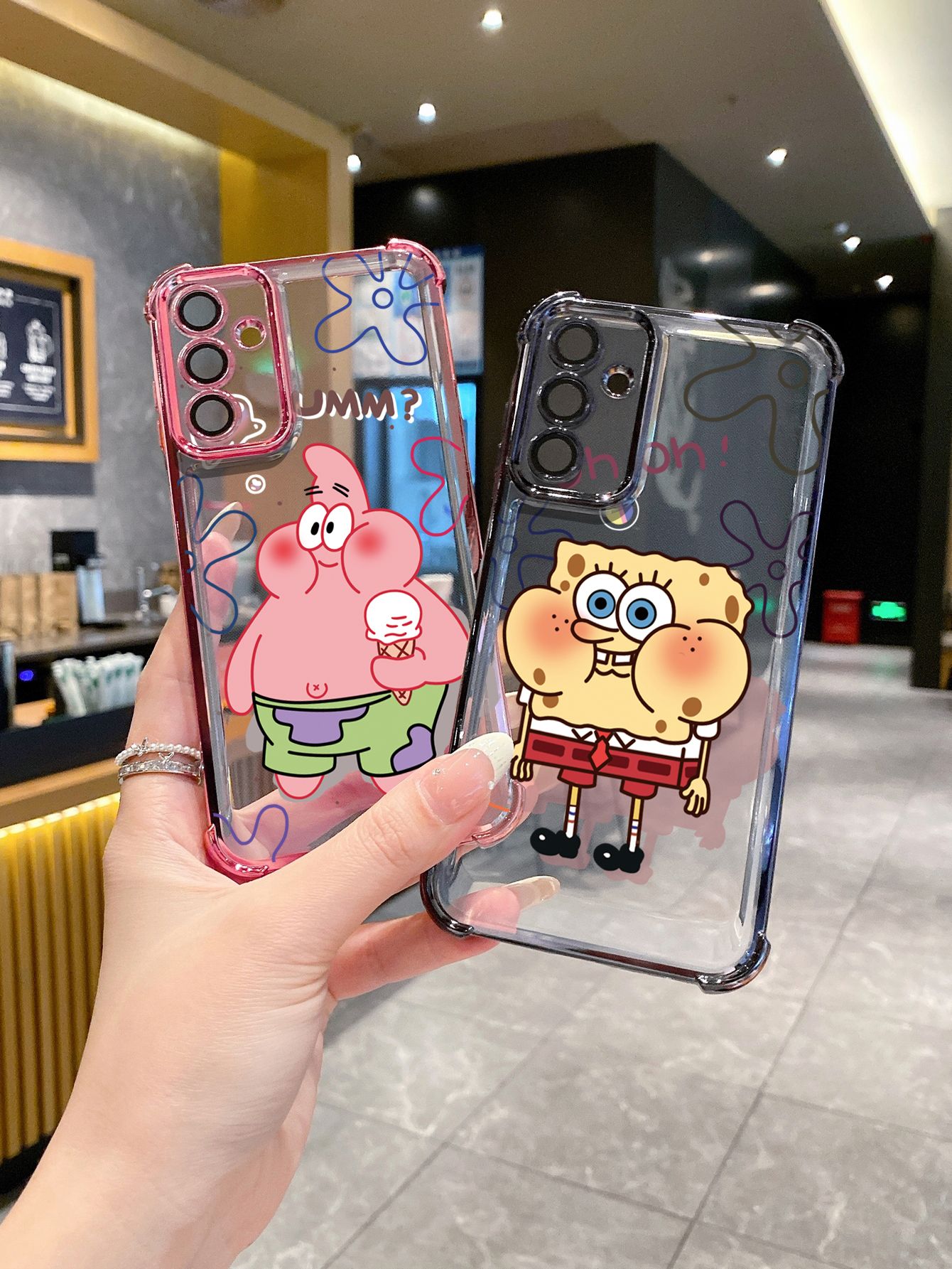 For Huawei Pura 70 Ultra Mate 60 70 Pro Honor 300 200 X9A 90 Lite Icecream SpongeBob Patrick Star Plating Frame Clear Phone Case Anti-shock Cover