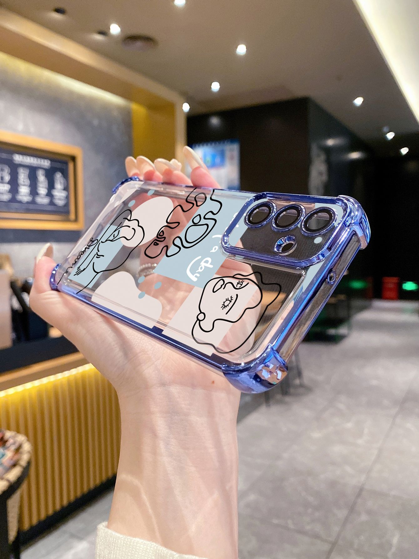 For iPhone 16 15 Pro Max 14 Plus 13 12 11 XR 8 7 SE 2022 XS Retro Woman Drawing Plating Frame Clear Phone Case Anti-shock Cover