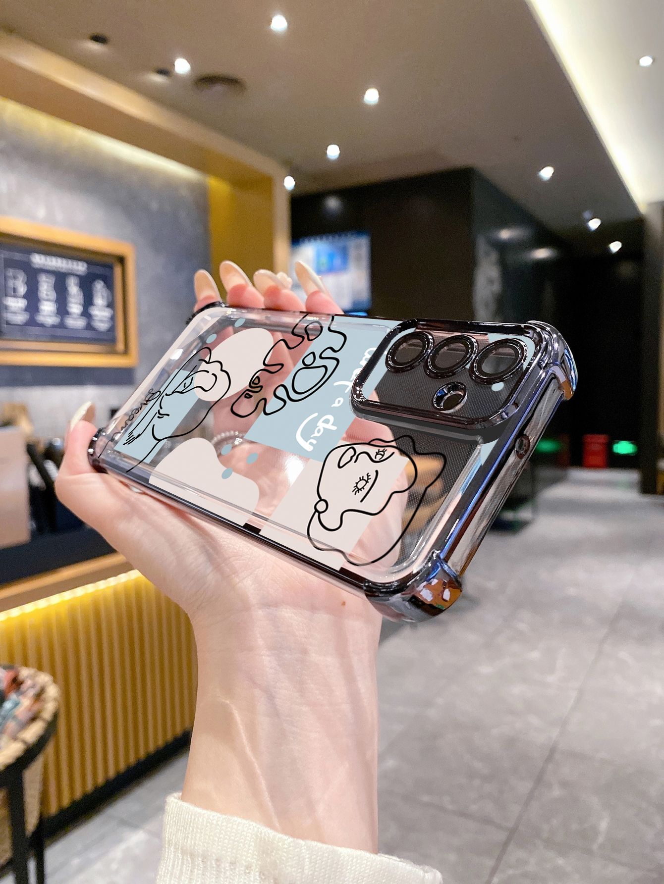 For iPhone 16 15 Pro Max 14 Plus 13 12 11 XR 8 7 SE 2022 XS Retro Woman Drawing Plating Frame Clear Phone Case Anti-shock Cover