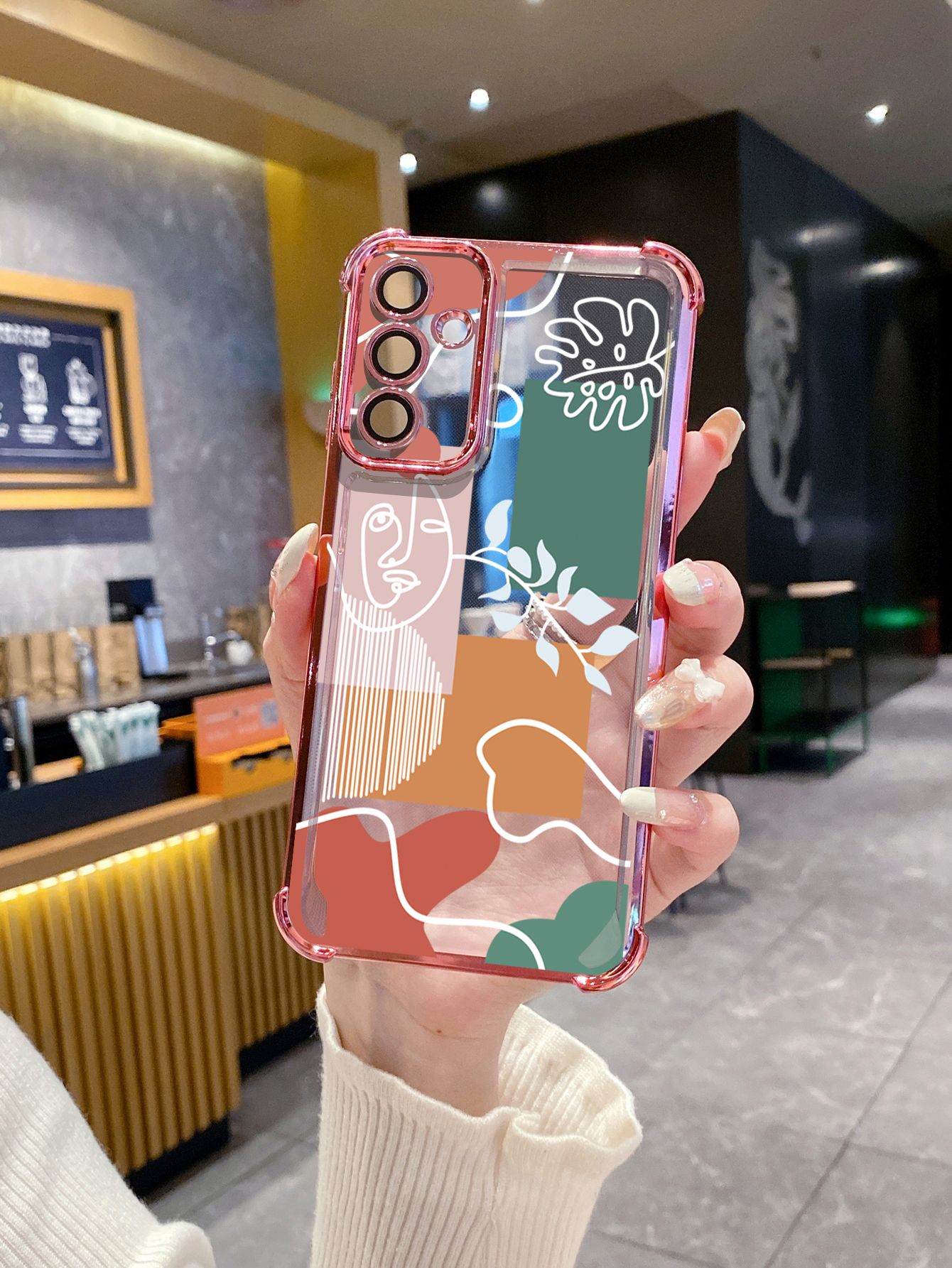 For iPhone 16 15 Pro Max 14 Plus 13 12 11 XR 8 7 SE 2022 XS Retro Woman Drawing Plating Frame Clear Phone Case Anti-shock Cover