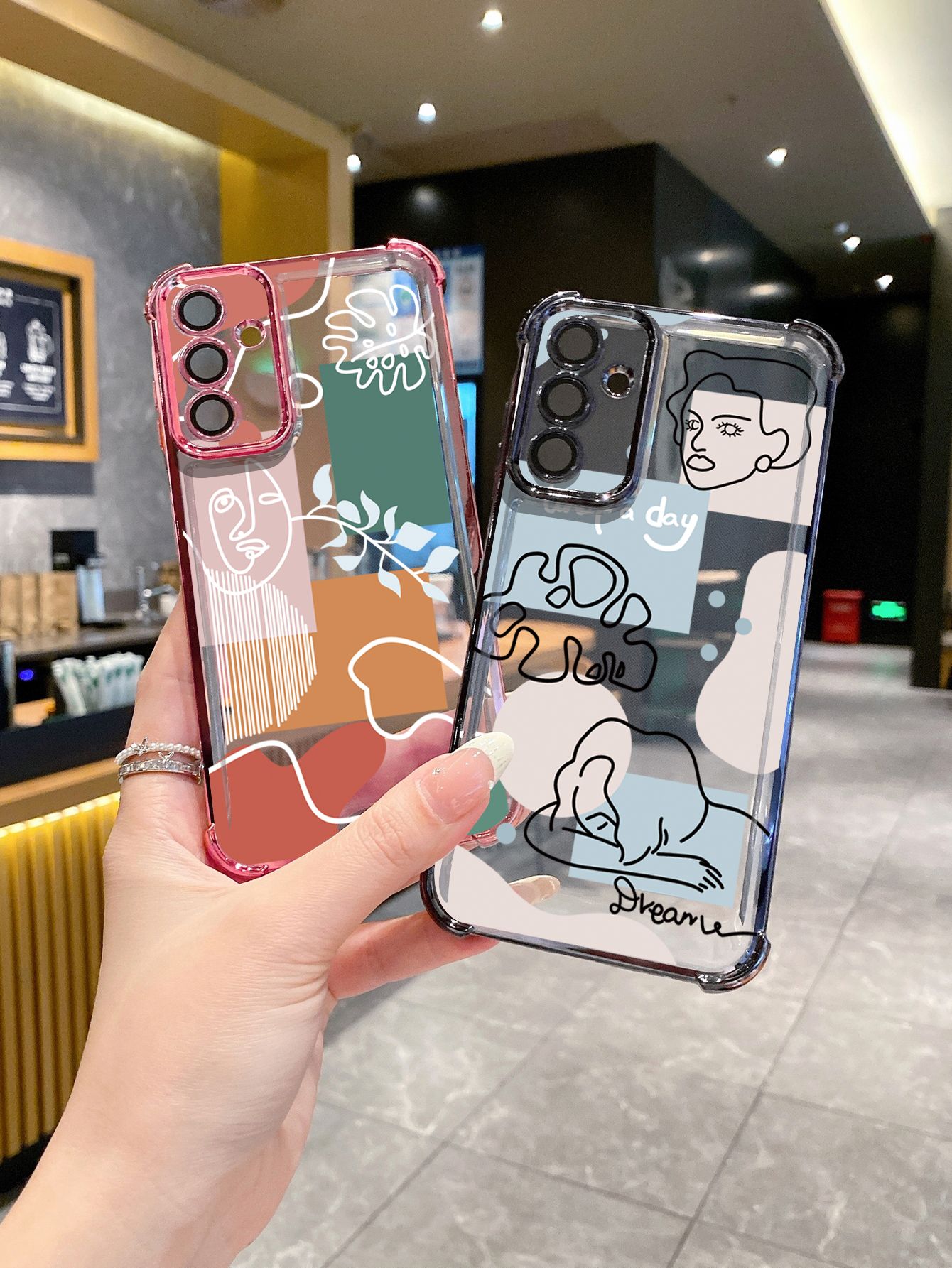 For Samsung Galaxy A15 A05 A35 A55 A14 A34 A33 A53 A73 A32 A56 A36 A06 A16 Retro Woman Drawing Plating Frame Clear Phone Case Anti-shock Cover