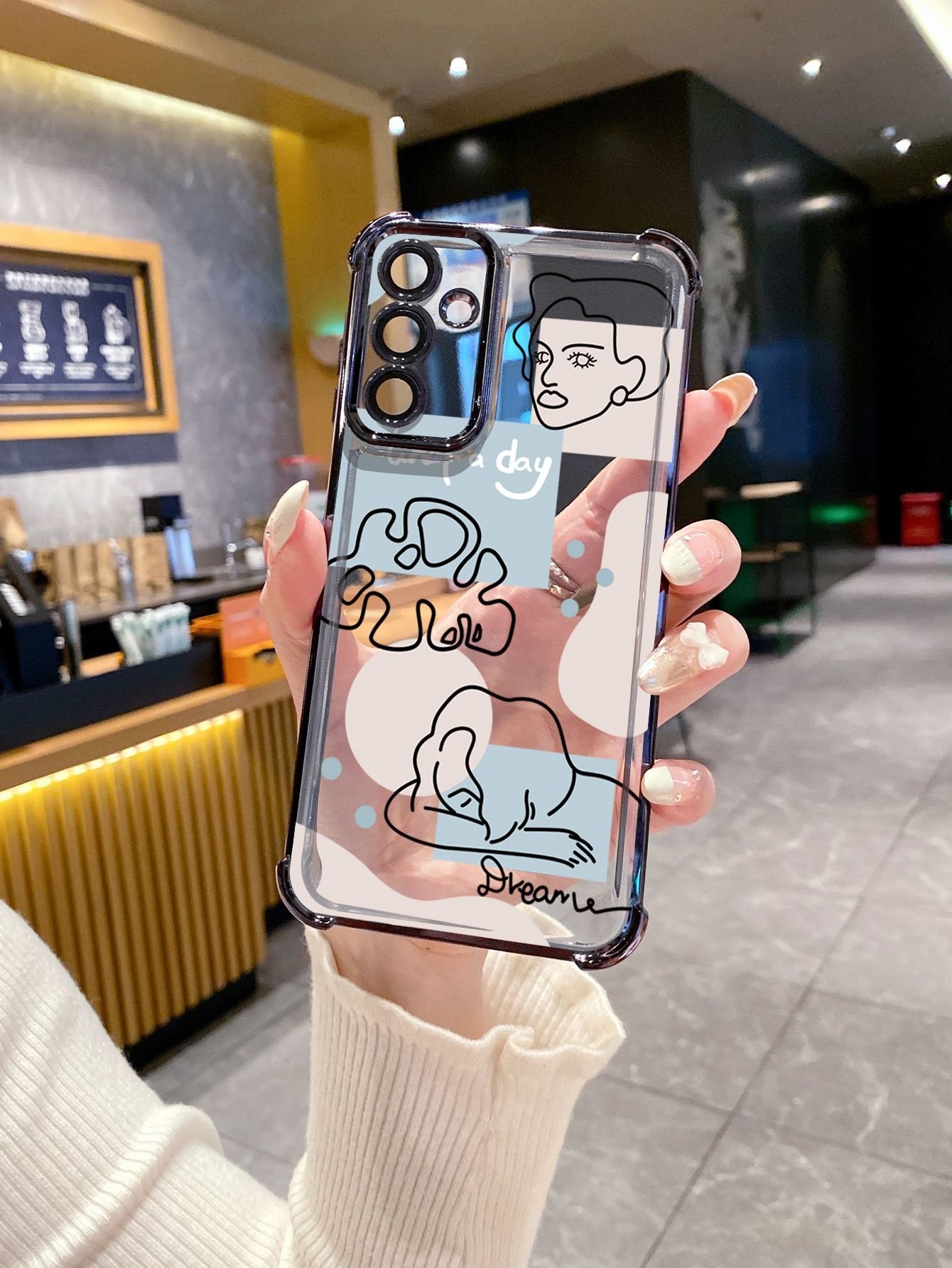 For Samsung Galaxy A15 A05 A35 A55 A14 A34 A33 A53 A73 A32 A56 A36 A06 A16 Retro Woman Drawing Plating Frame Clear Phone Case Anti-shock Cover