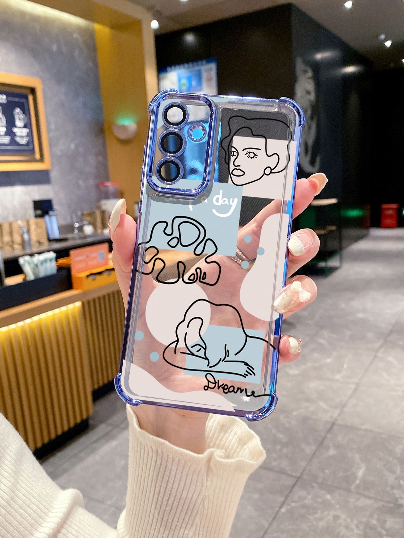 For Samsung Galaxy A15 A05 A35 A55 A14 A34 A33 A53 A73 A32 A56 A36 A06 A16 Retro Woman Drawing Plating Frame Clear Phone Case Anti-shock Cover
