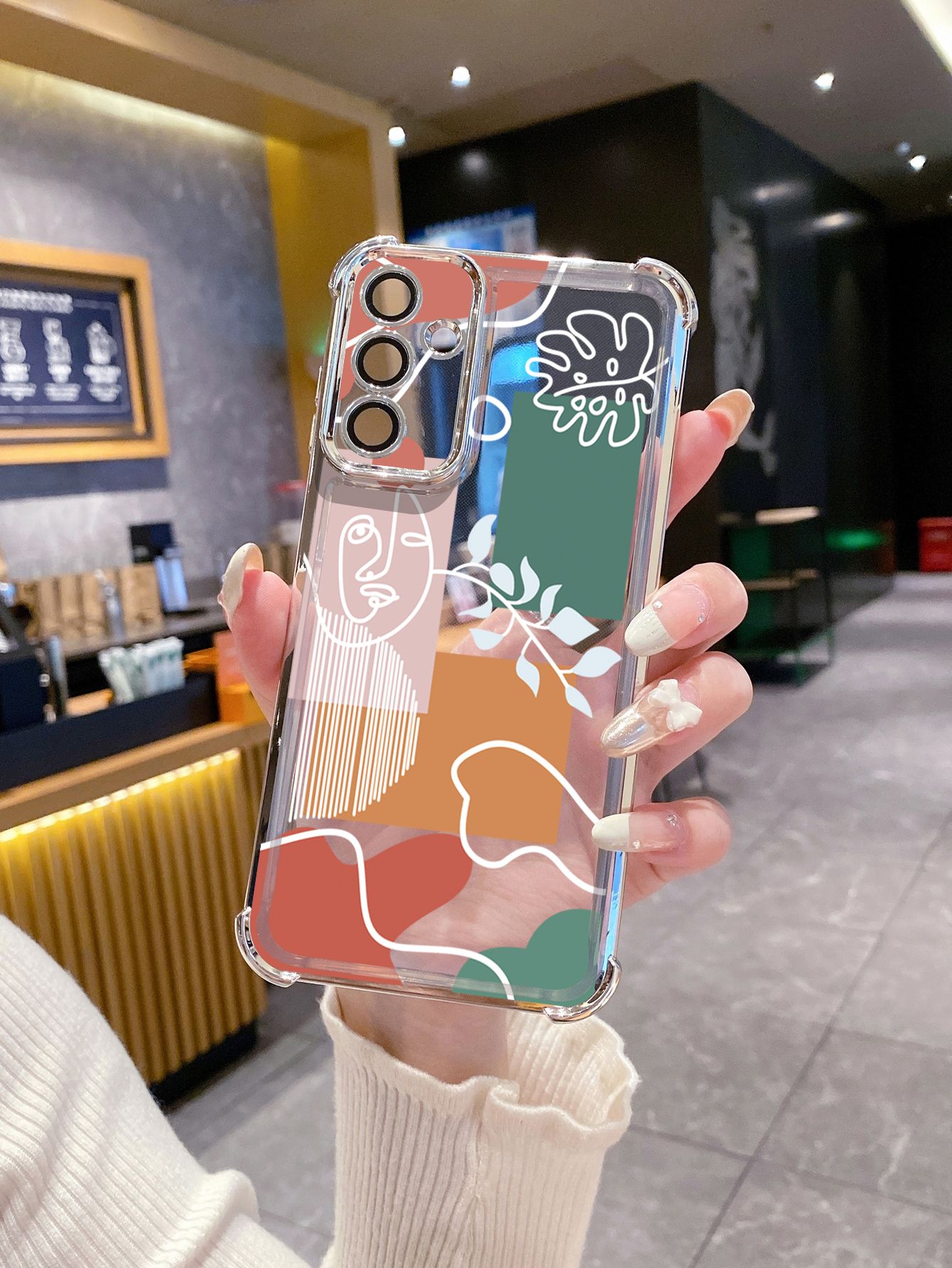 For Samsung Galaxy A15 A05 A35 A55 A14 A34 A33 A53 A73 A32 A56 A36 A06 A16 Retro Woman Drawing Plating Frame Clear Phone Case Anti-shock Cover