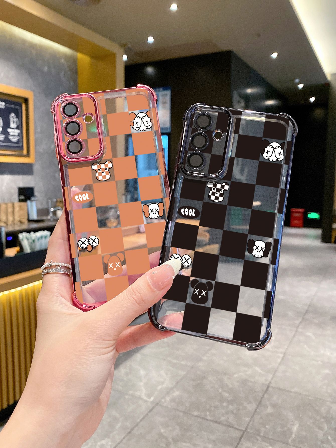 For Huawei Pura 70 Ultra Mate 60 70 Pro Honor 300 200 X9A 90 Lite Plaid Kaws Bear Plating Frame Clear Phone Case Anti-shock Cover
