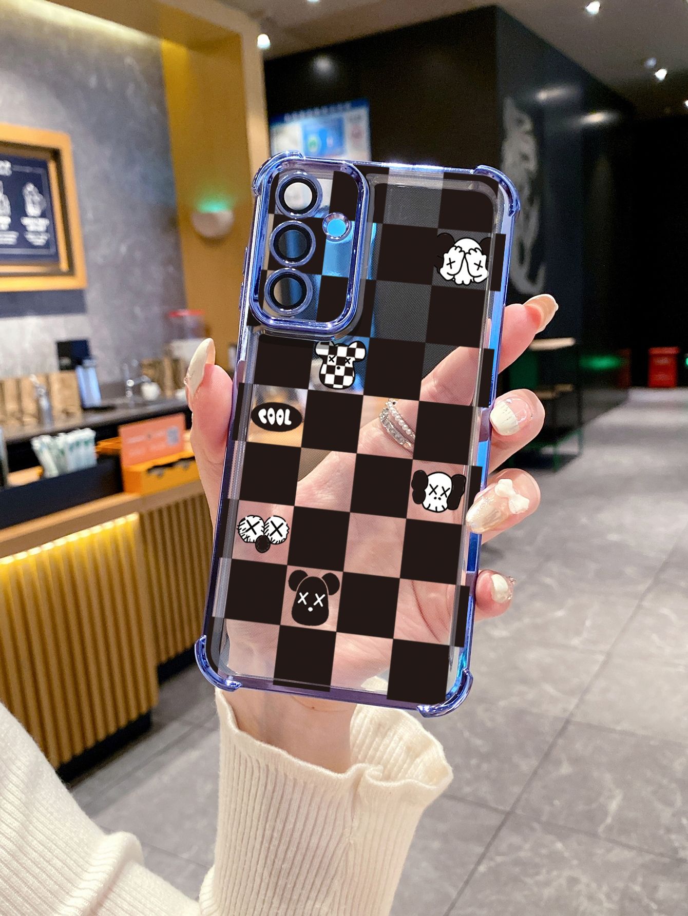 For Huawei Pura 70 Ultra Mate 60 70 Pro Honor 300 200 X9A 90 Lite Plaid Kaws Bear Plating Frame Clear Phone Case Anti-shock Cover