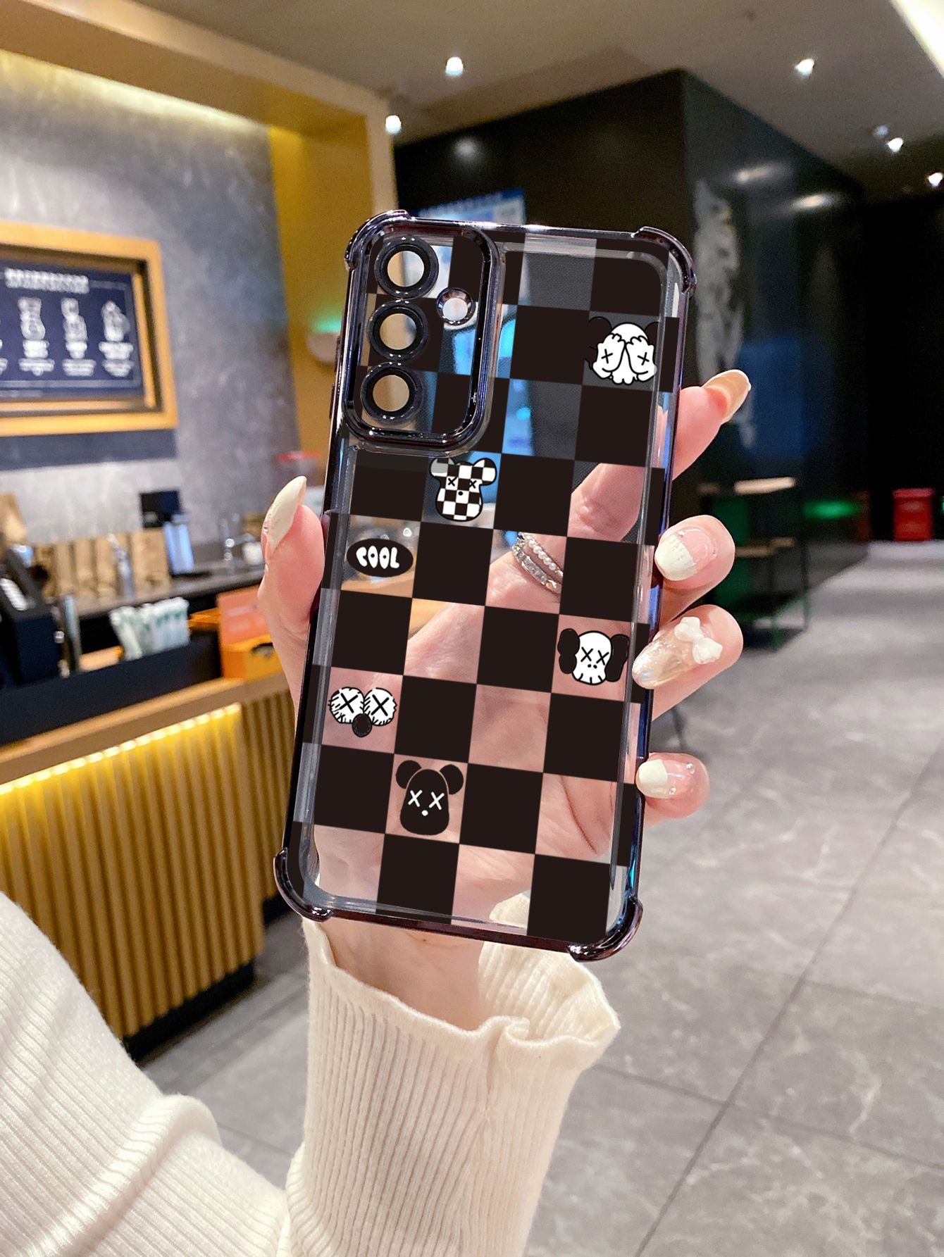 For Huawei Pura 70 Ultra Mate 60 70 Pro Honor 300 200 X9A 90 Lite Plaid Kaws Bear Plating Frame Clear Phone Case Anti-shock Cover