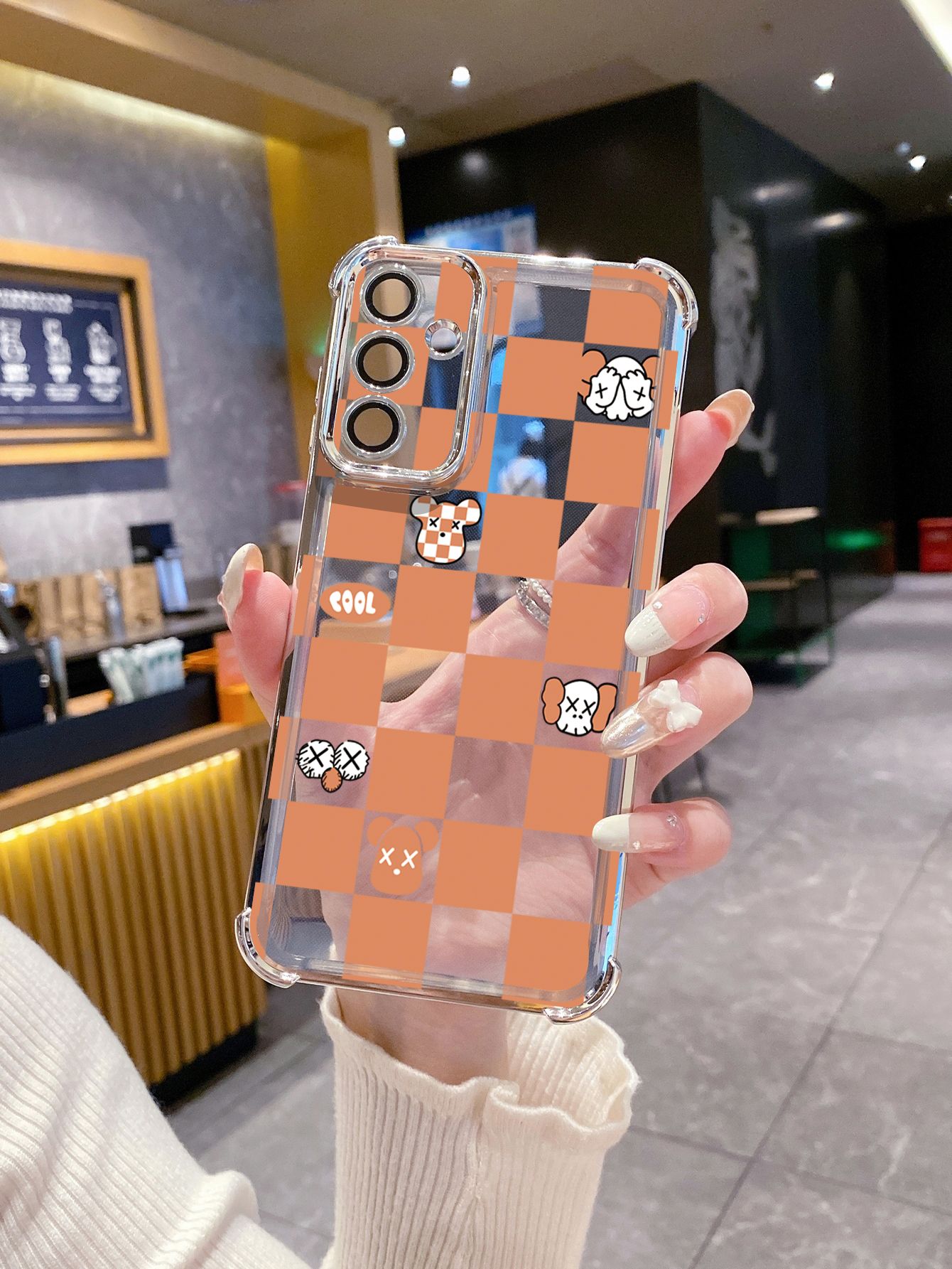 For Huawei Pura 70 Ultra Mate 60 70 Pro Honor 300 200 X9A 90 Lite Plaid Kaws Bear Plating Frame Clear Phone Case Anti-shock Cover
