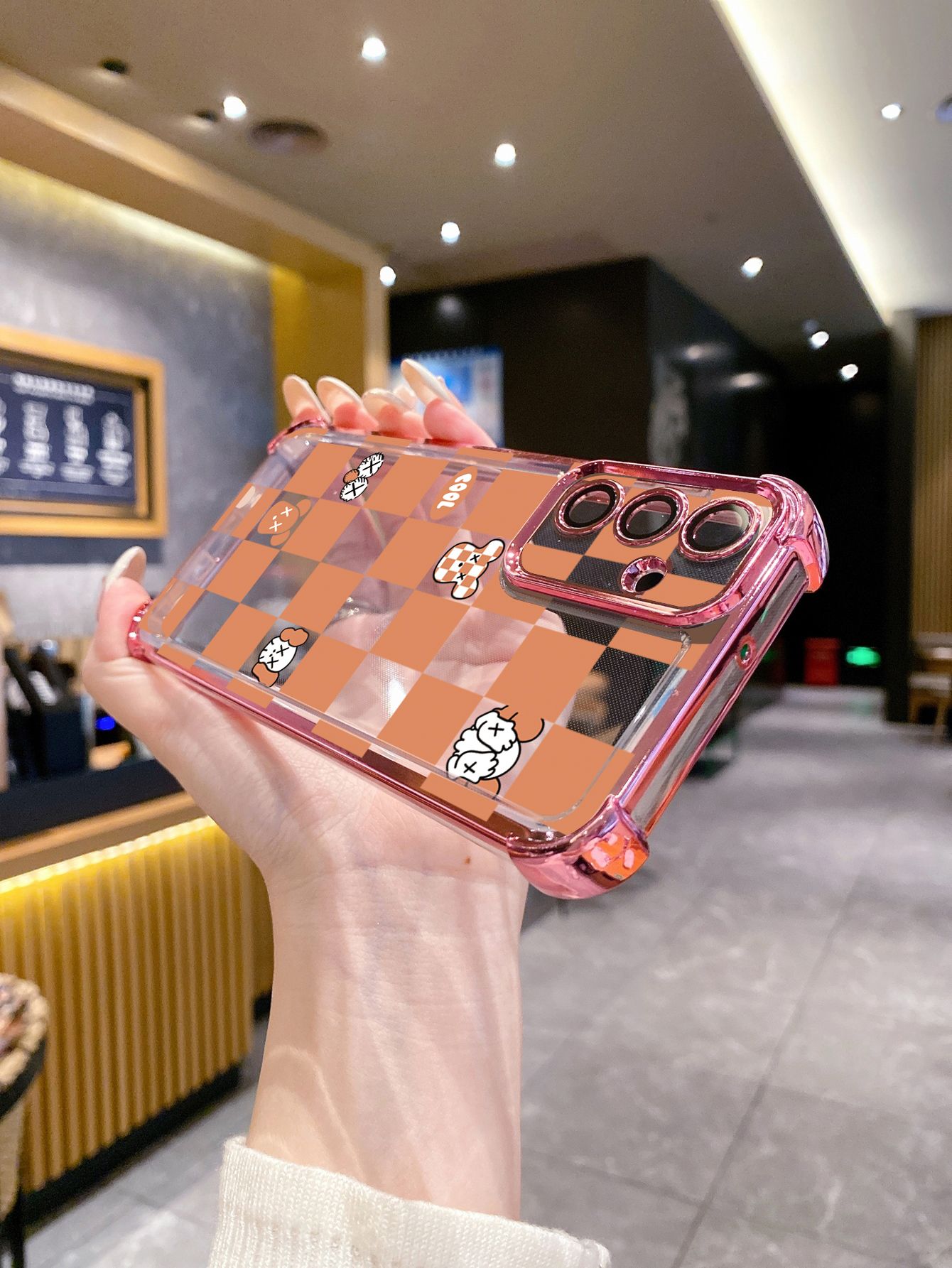 For Huawei Pura 70 Ultra Mate 60 70 Pro Honor 300 200 X9A 90 Lite Plaid Kaws Bear Plating Frame Clear Phone Case Anti-shock Cover