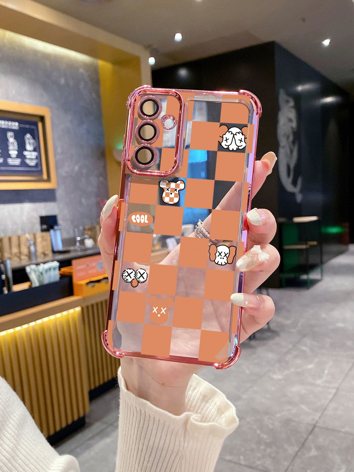 For Huawei Pura 70 Ultra Mate 60 70 Pro Honor 300 200 X9A 90 Lite Plaid Kaws Bear Plating Frame Clear Phone Case Anti-shock Cover