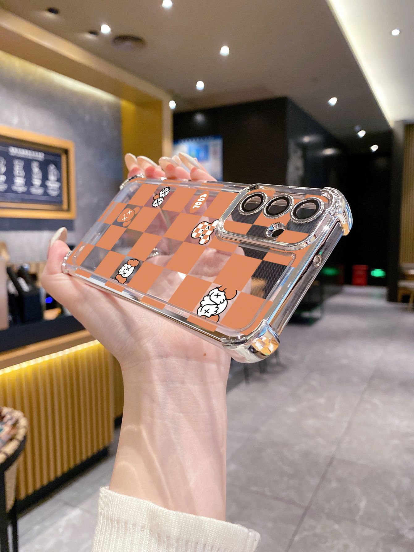 For Huawei Pura 70 Ultra Mate 60 70 Pro Honor 300 200 X9A 90 Lite Plaid Kaws Bear Plating Frame Clear Phone Case Anti-shock Cover