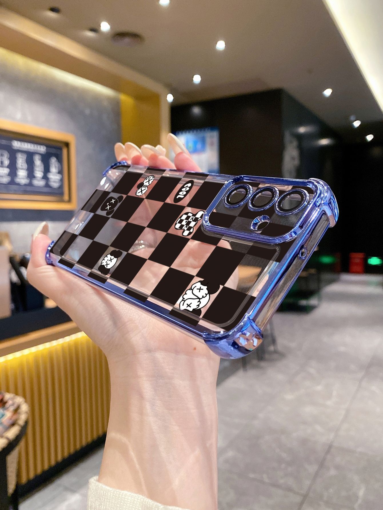 For Huawei Pura 70 Ultra Mate 60 70 Pro Honor 300 200 X9A 90 Lite Plaid Kaws Bear Plating Frame Clear Phone Case Anti-shock Cover