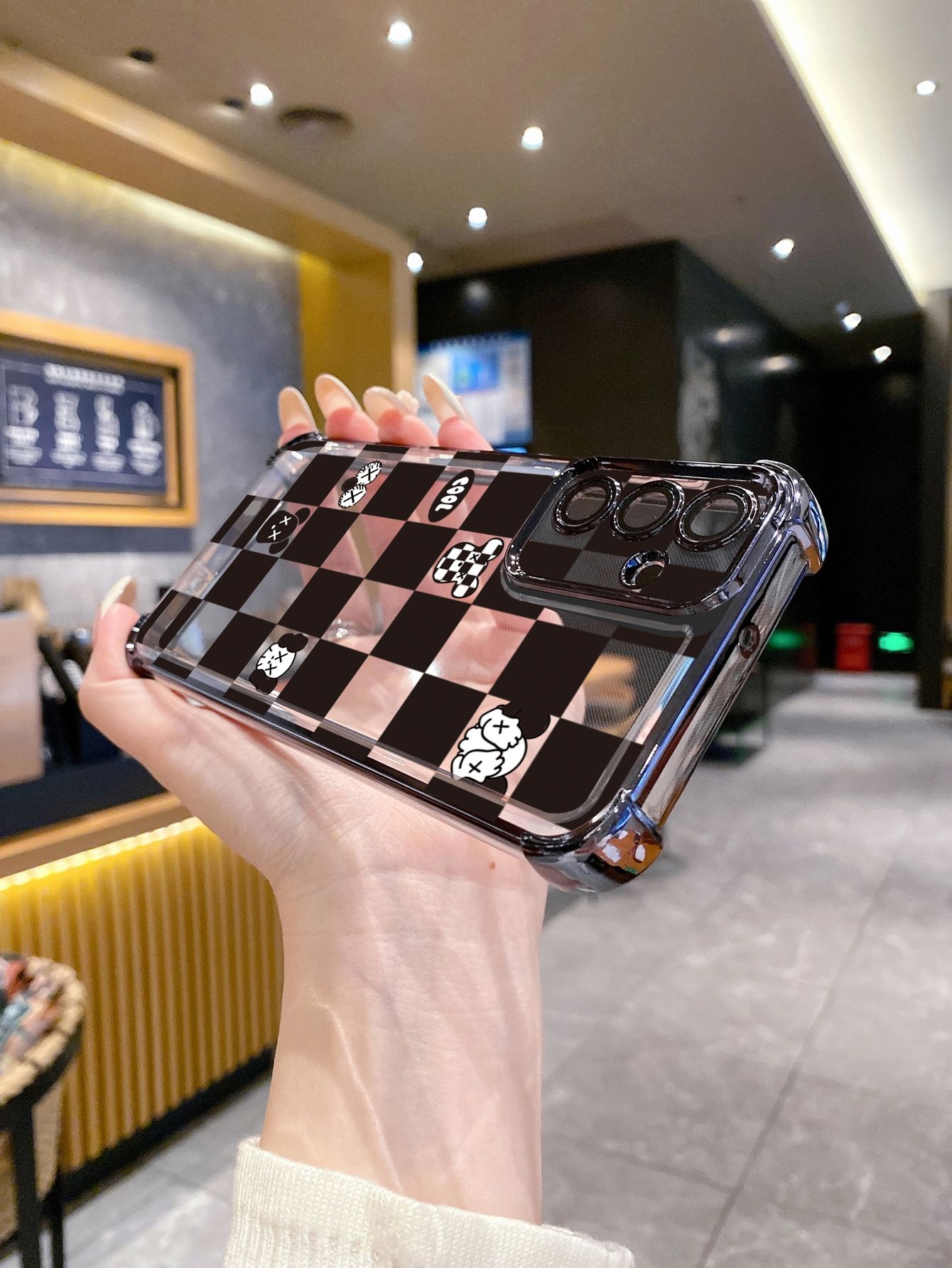For Huawei Pura 70 Ultra Mate 60 70 Pro Honor 300 200 X9A 90 Lite Plaid Kaws Bear Plating Frame Clear Phone Case Anti-shock Cover