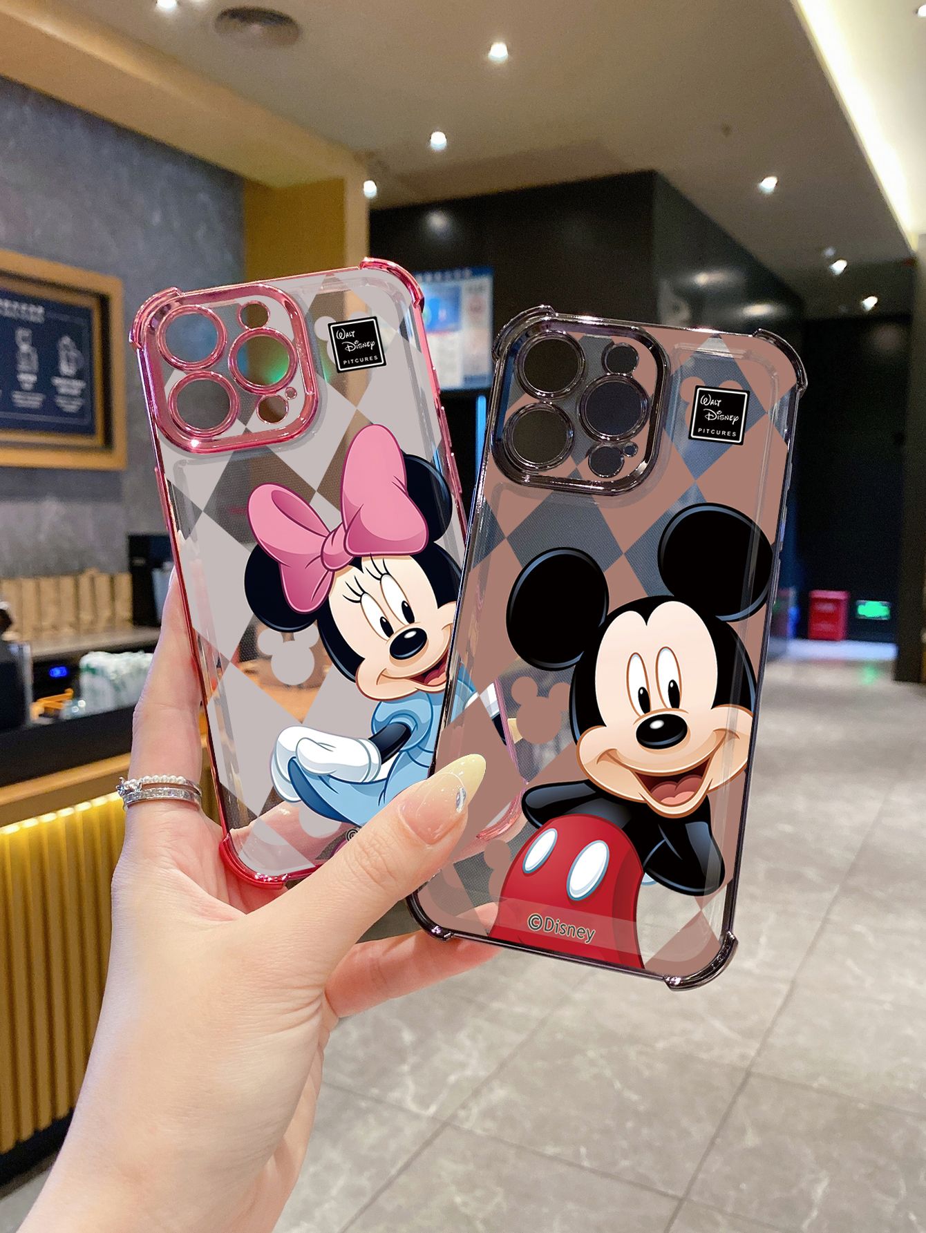 for Realme 14 Pro Plus C63 C53 C51 Note 50 Lingge Mickey Plating Frame Clear Phone Case Anti-shock Cover