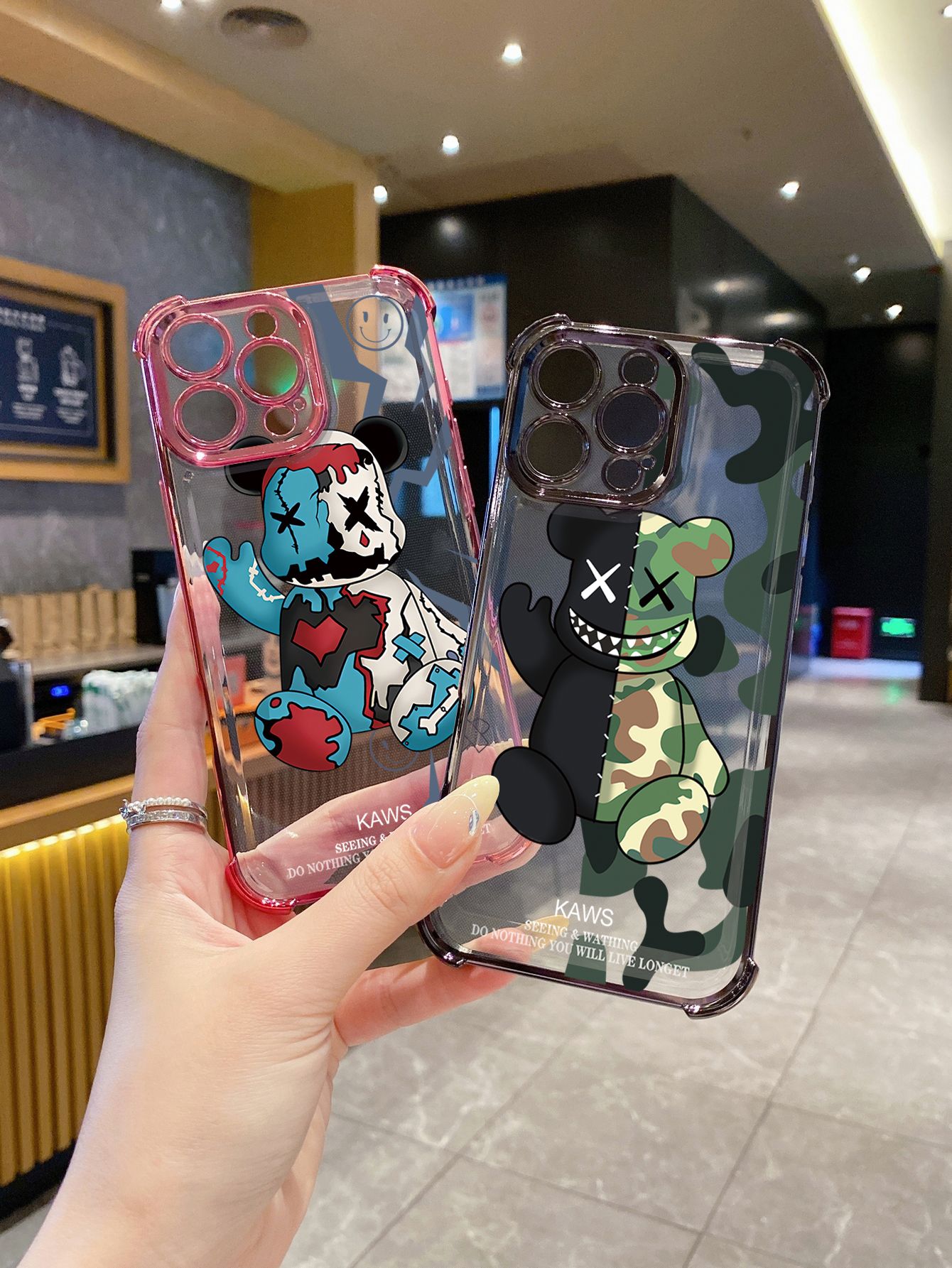 for Samsung Galaxy S25 S24 S23 Ultra S22 Plus S21 FE S20 Kaws Plating Frame Clear Phone Case Anti-shock Cover