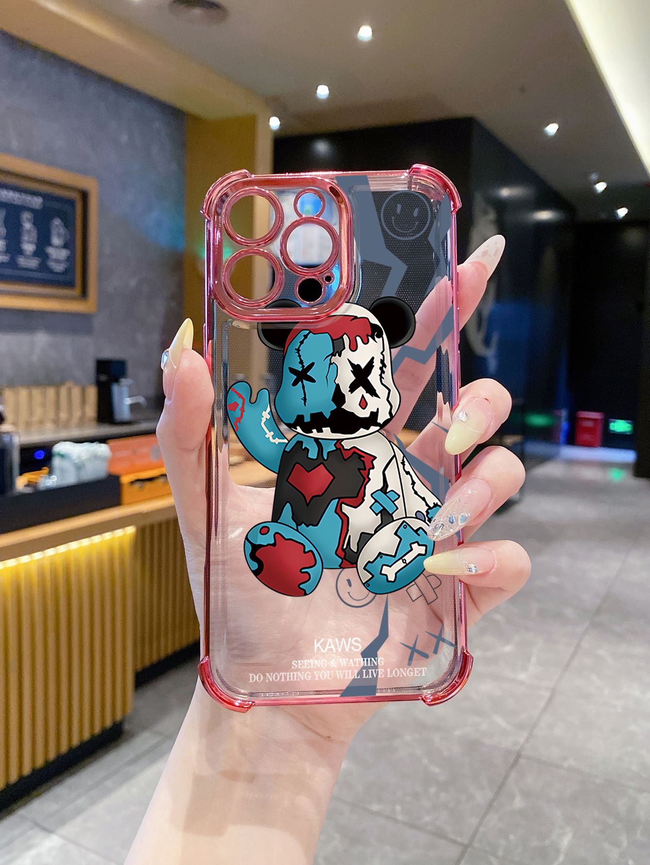 for Samsung Galaxy S25 S24 S23 Ultra S22 Plus S21 FE S20 Kaws Plating Frame Clear Phone Case Anti-shock Cover