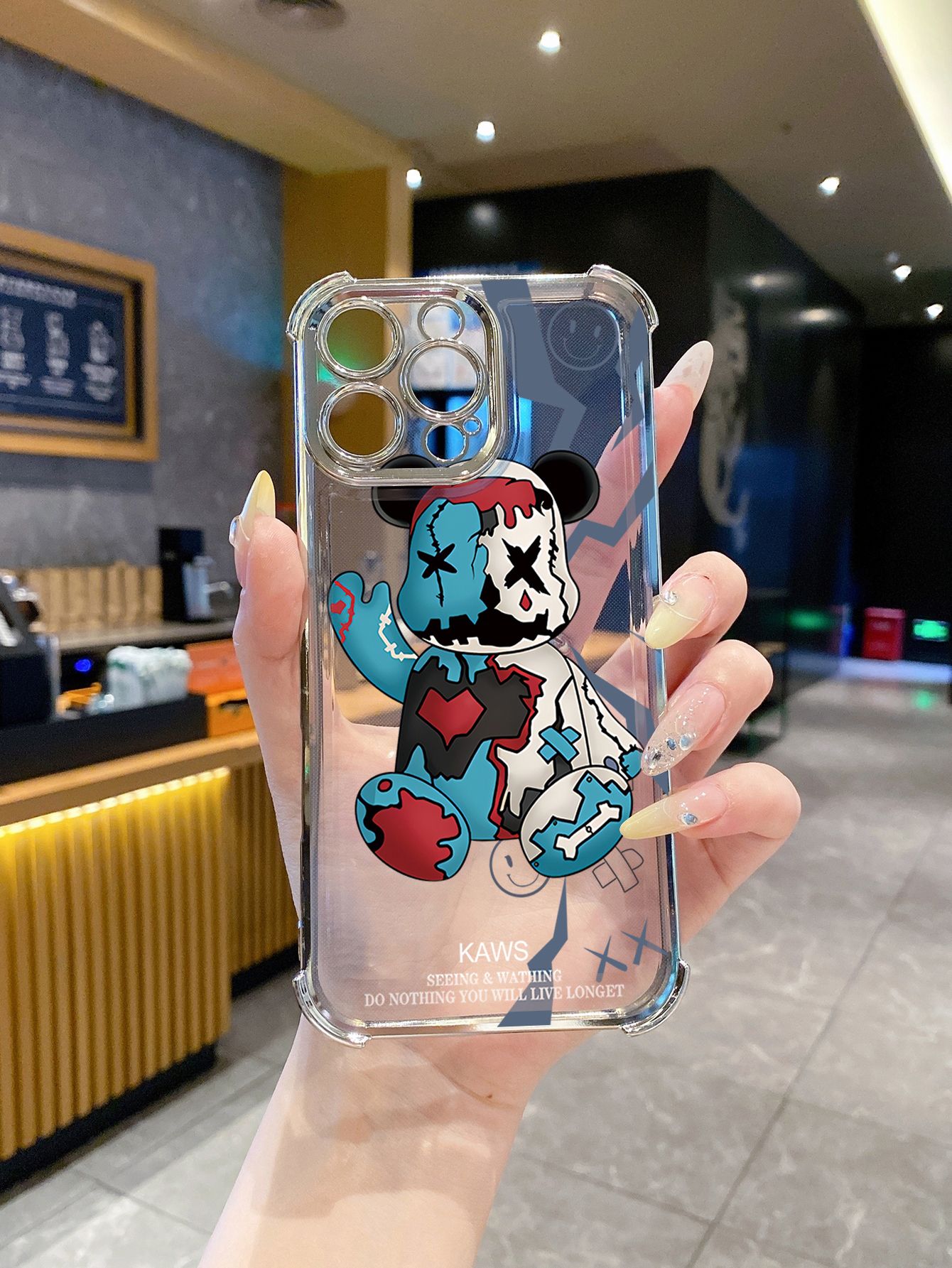 for Samsung Galaxy S25 S24 S23 Ultra S22 Plus S21 FE S20 Kaws Plating Frame Clear Phone Case Anti-shock Cover