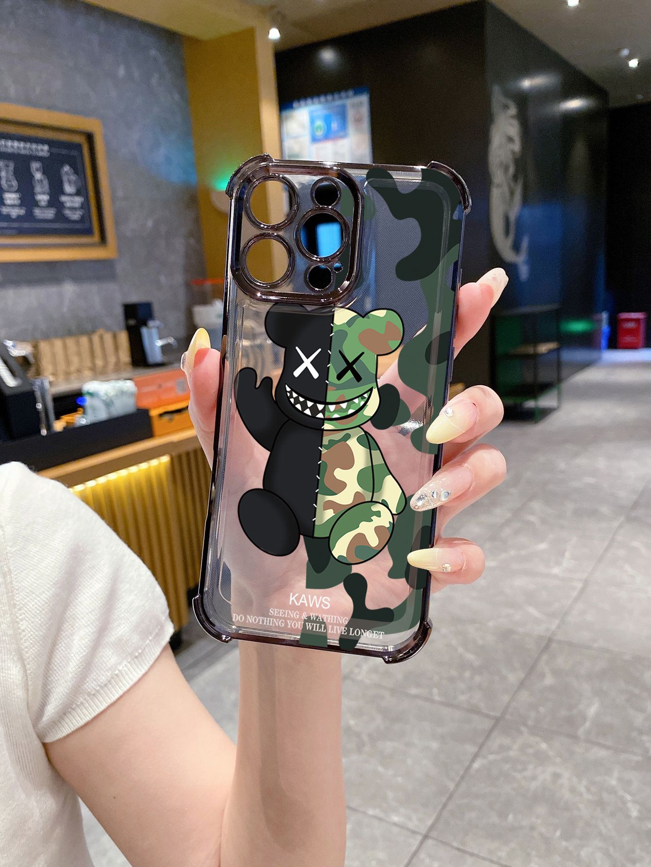 for OPPO A3X A2 Pro A1 A60 A18 A38 A17 A16 A57 A77 4G A78 A58 5G Kaws Plating Frame Clear Phone Case Anti-shock Cover