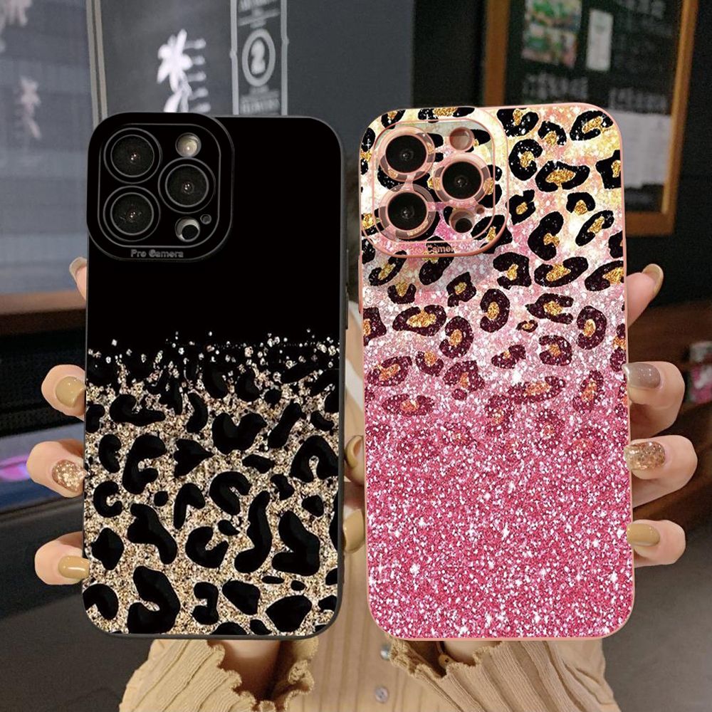 For iPhone 16 Pro Max 14 Plus 13 Pro Max 12 11 XR 8 7 SE 2022 XS Max Gradient Pink Leopard Full Protective Case Anti Drop Cover