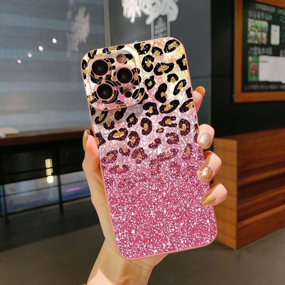 For iPhone 16 Pro Max 14 Plus 13 Pro Max 12 11 XR 8 7 SE 2022 XS Max Gradient Pink Leopard Full Protective Case Anti Drop Cover