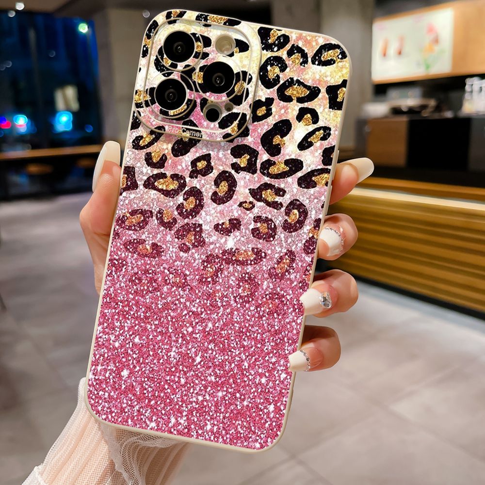 For iPhone 16 Pro Max 14 Plus 13 Pro Max 12 11 XR 8 7 SE 2022 XS Max Gradient Pink Leopard Full Protective Case Anti Drop Cover