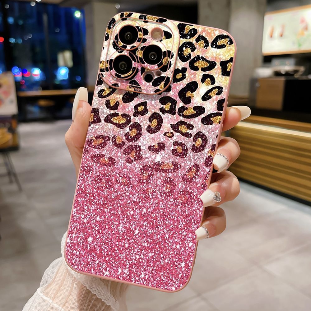 For iPhone 16 Pro Max 14 Plus 13 Pro Max 12 11 XR 8 7 SE 2022 XS Max Gradient Pink Leopard Full Protective Case Anti Drop Cover