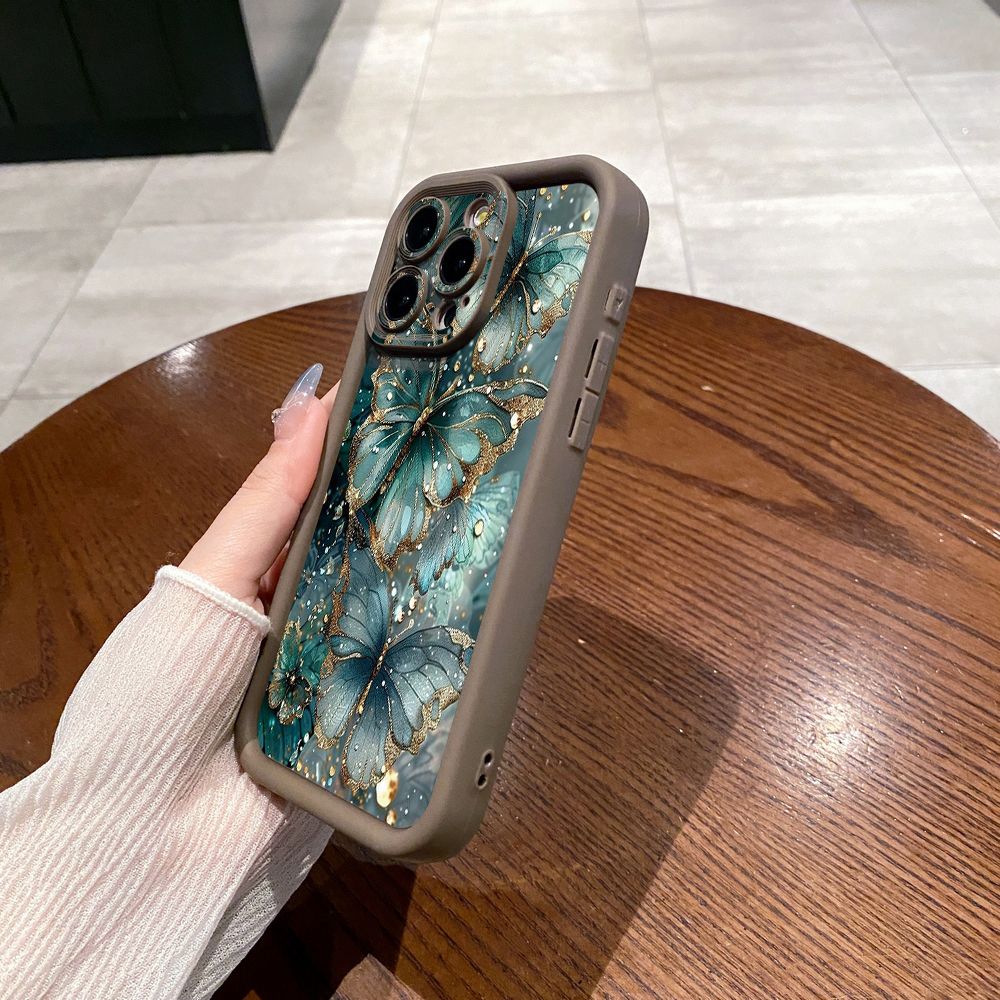 for iPhone 15 Pro Max 14 Plus 13 12 11 XR 8 7 SE 2022 XS Jadeite Rose Butterfly Full Protective Phone Case Anti Drop Cover