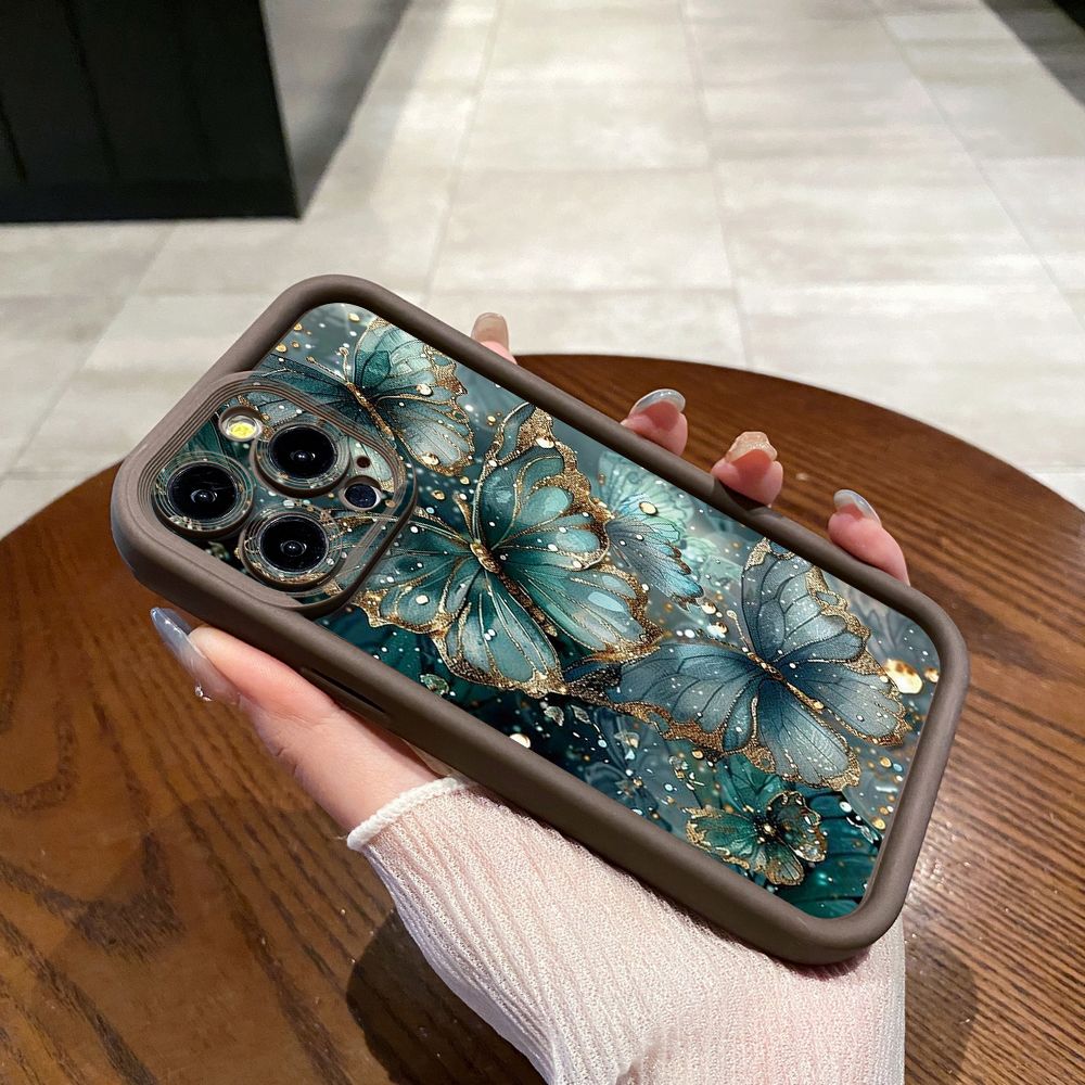 for iPhone 15 Pro Max 14 Plus 13 12 11 XR 8 7 SE 2022 XS Jadeite Rose Butterfly Full Protective Phone Case Anti Drop Cover